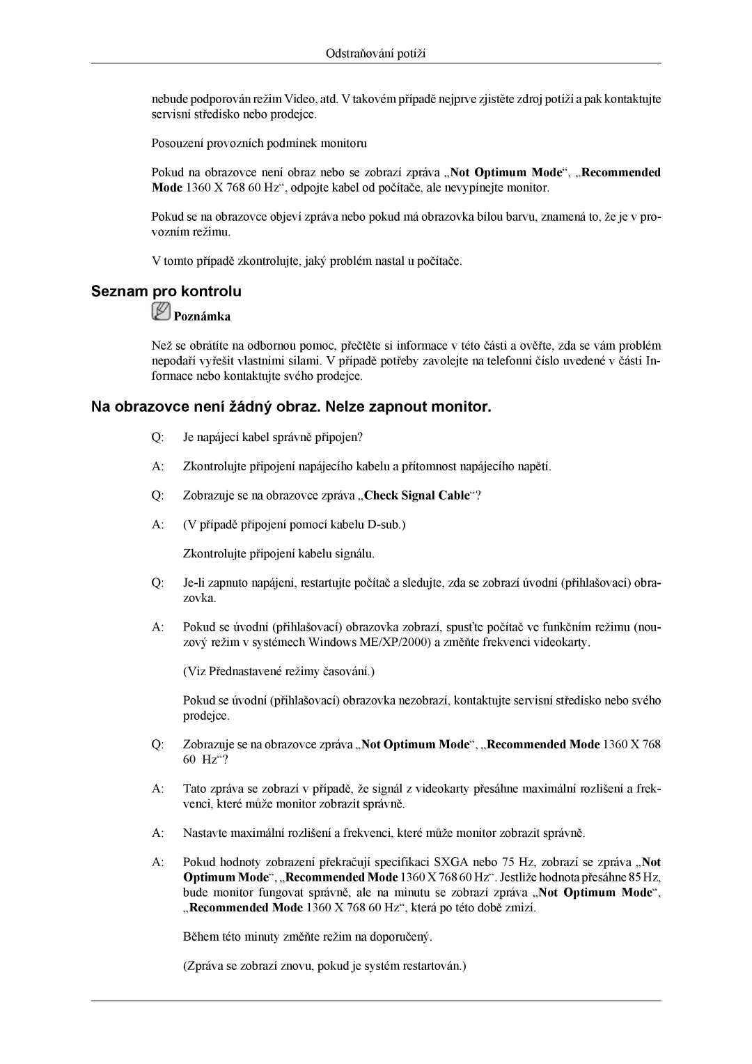 Samsung LS19CMYKFNA/EN, LS19CMYKF/EN manual Seznam pro kontrolu, Na obrazovce není žádný obraz. Nelze zapnout monitor 