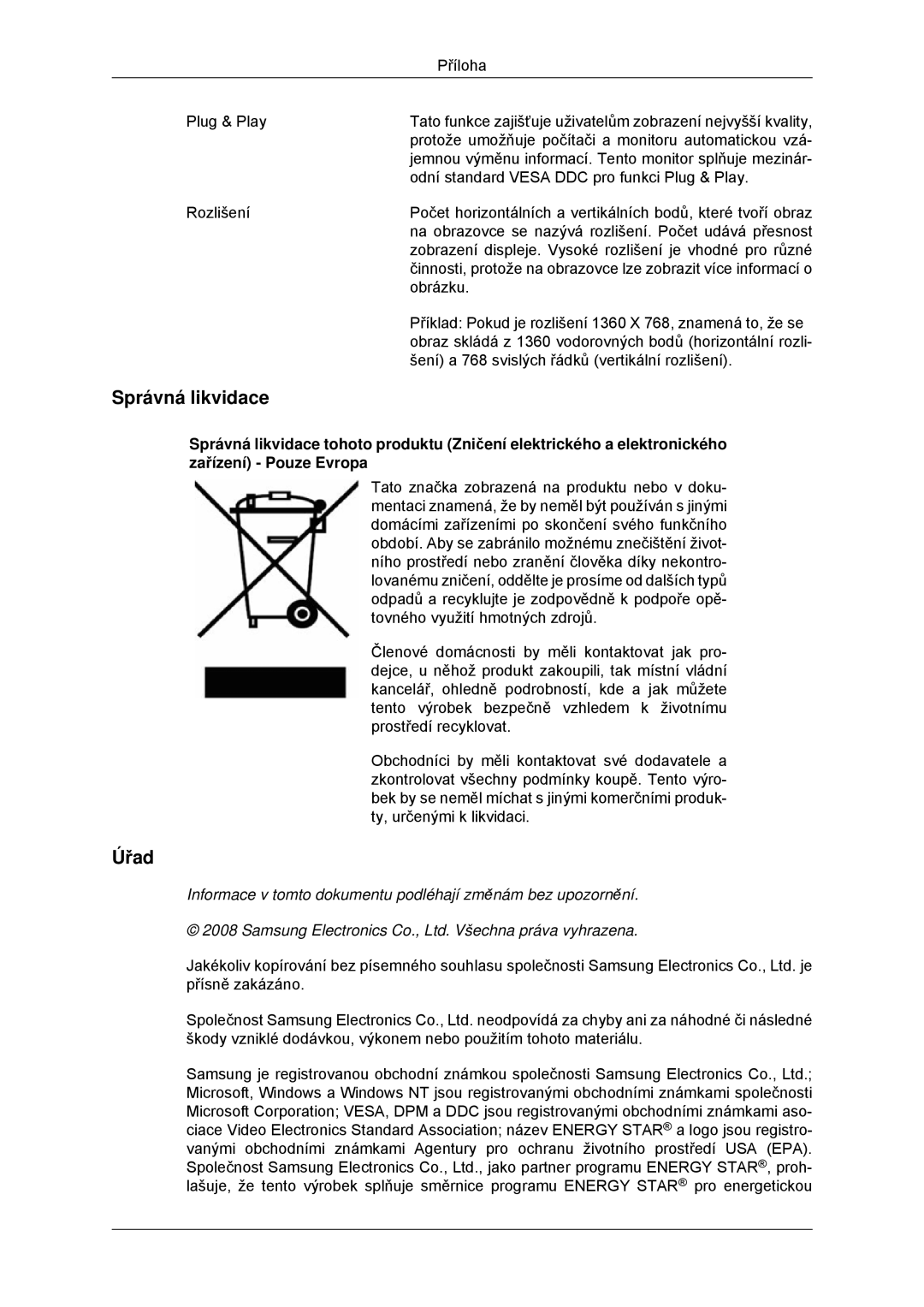 Samsung LS19CMYKF/EN, LS19CMYKFNA/EN manual Správná likvidace, Úřad 