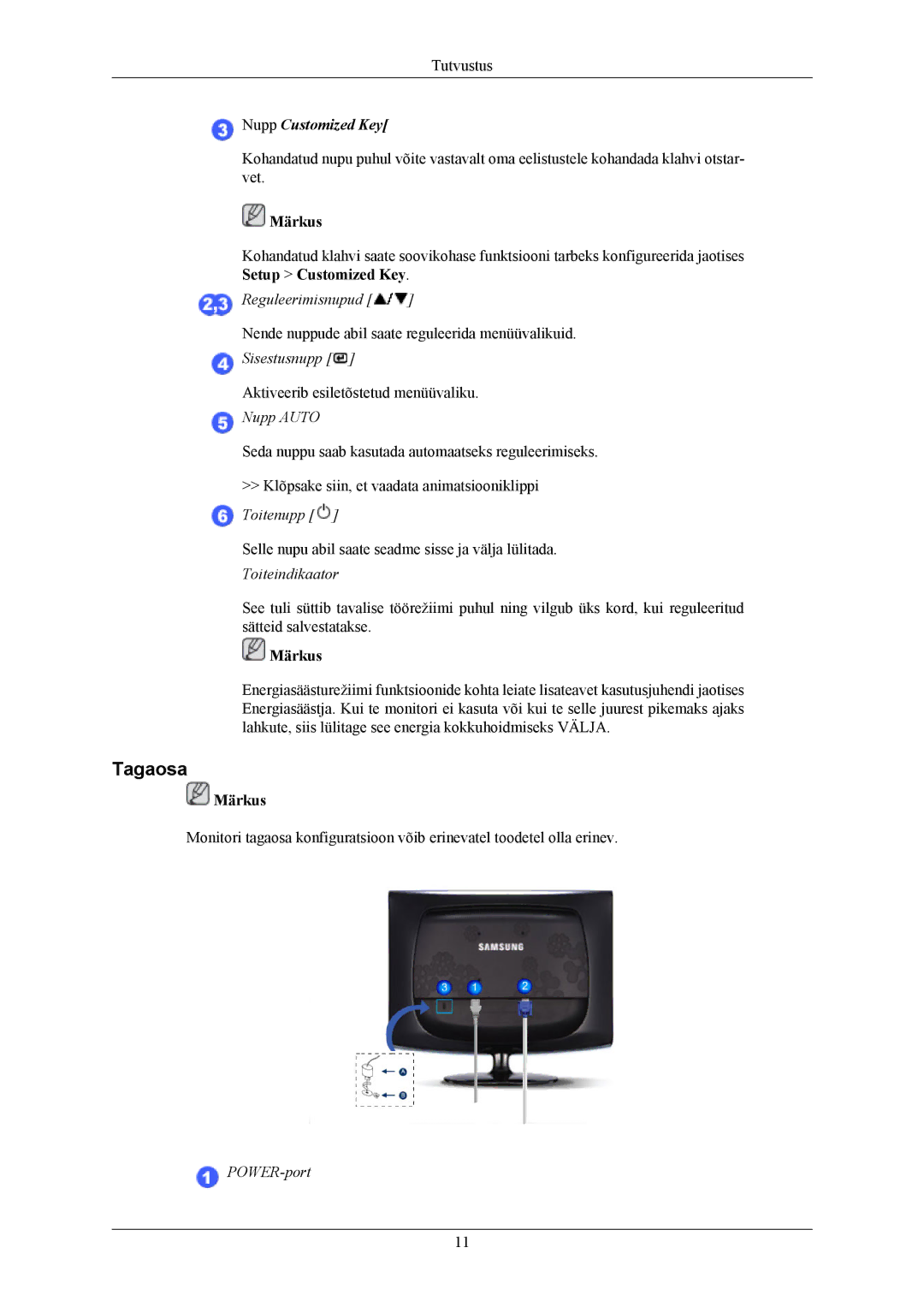 Samsung LS19CMYKFNA/EN manual Tagaosa, Nupp Customized Key 