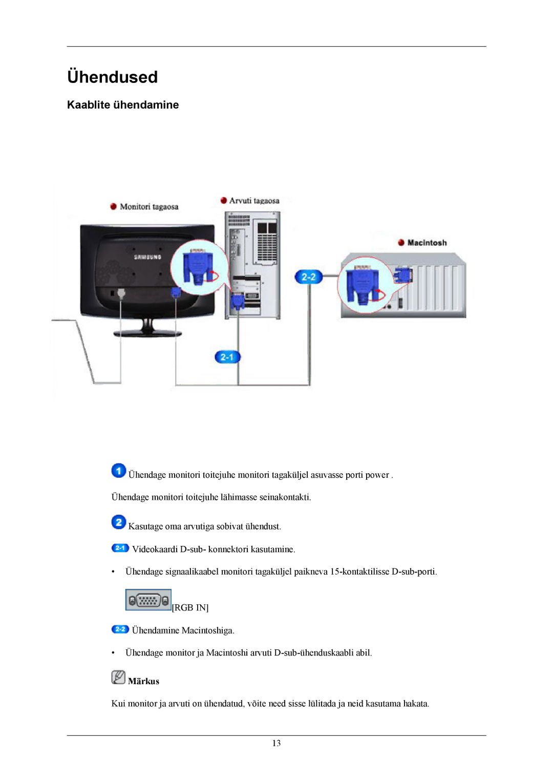 Samsung LS19CMYKFNA/EN manual Ühendused, Kaablite ühendamine 