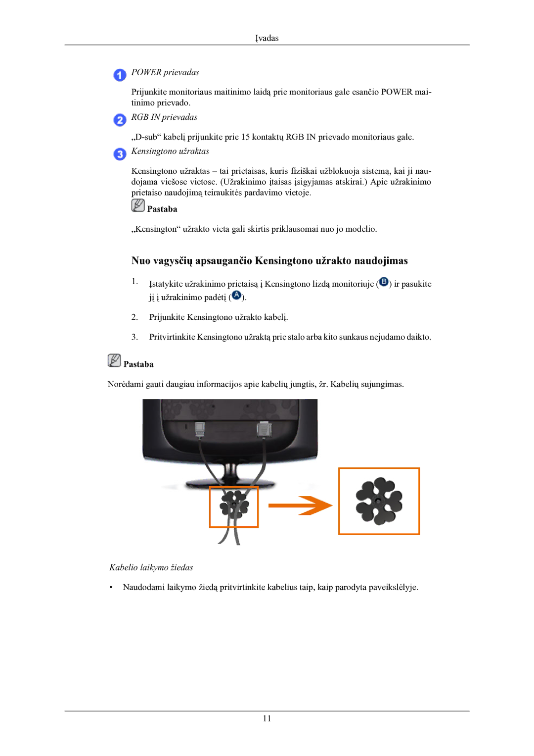 Samsung LS19CMYKFNA/EN manual Nuo vagysčių apsaugančio Kensingtono užrakto naudojimas 