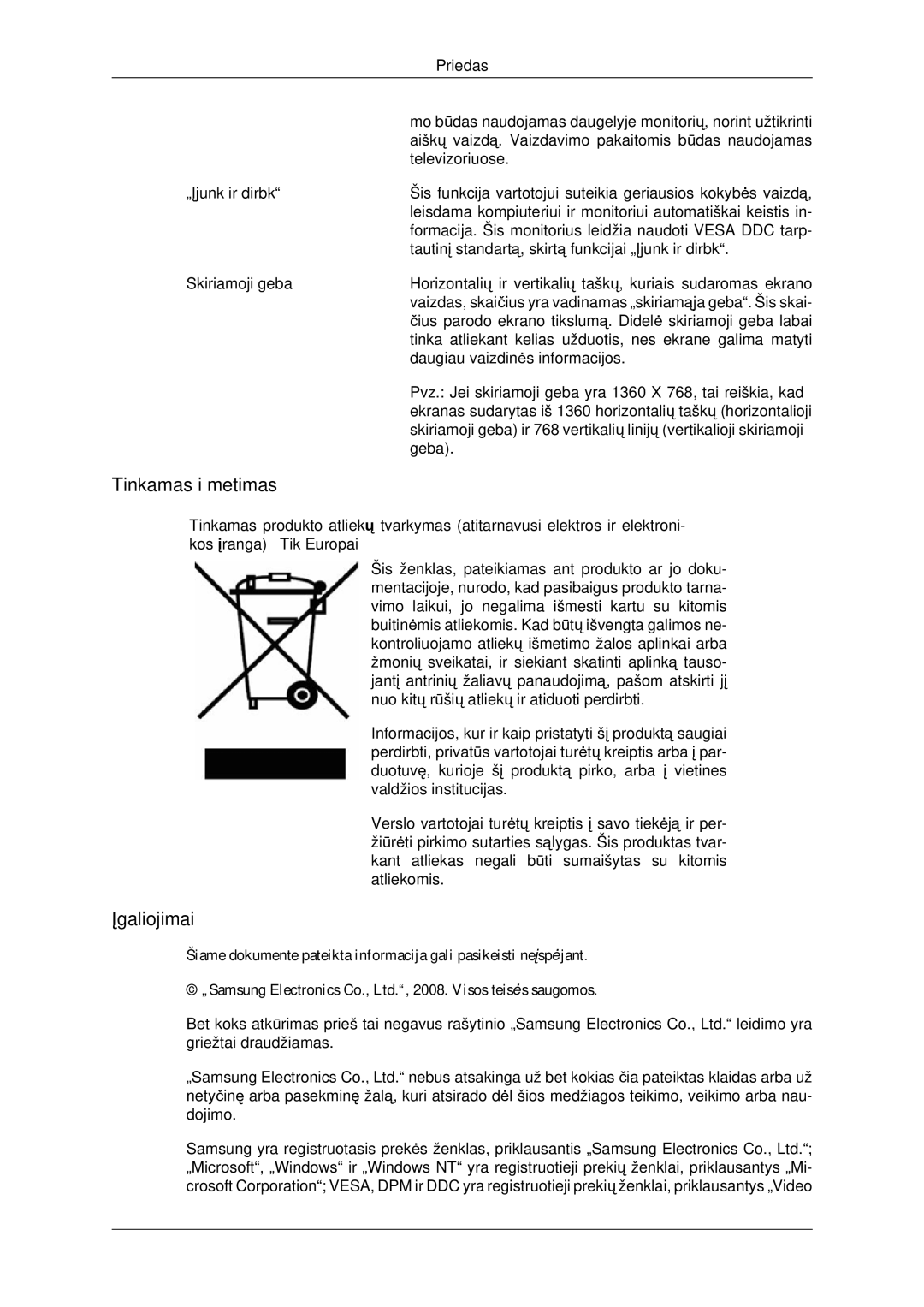 Samsung LS19CMYKFNA/EN manual Tinkamas išmetimas, Įgaliojimai 