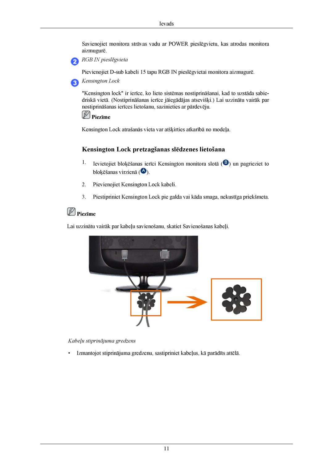 Samsung LS19CMYKFNA/EN manual Kensington Lock pretzagšanas slēdzenes lietošana 