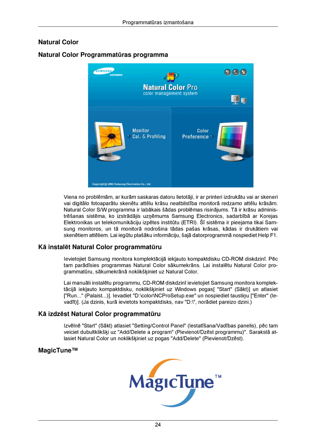 Samsung LS19CMYKFNA/EN manual Natural Color Natural Color Programmatūras programma, Kā instalēt Natural Color programmatūru 