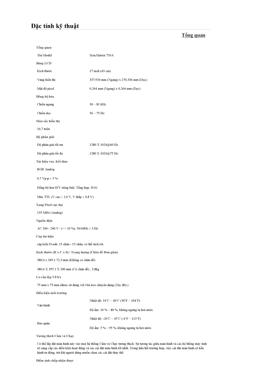 Samsung LS22MYNKF/XSV, LS19CMYKFNAMXV, LS20CMYKFMXV, LS19MYYKFNAMXV, LS19CMYKFMXV, LS17CMNSFMXV manual Tên Model SyncMaster 733A 