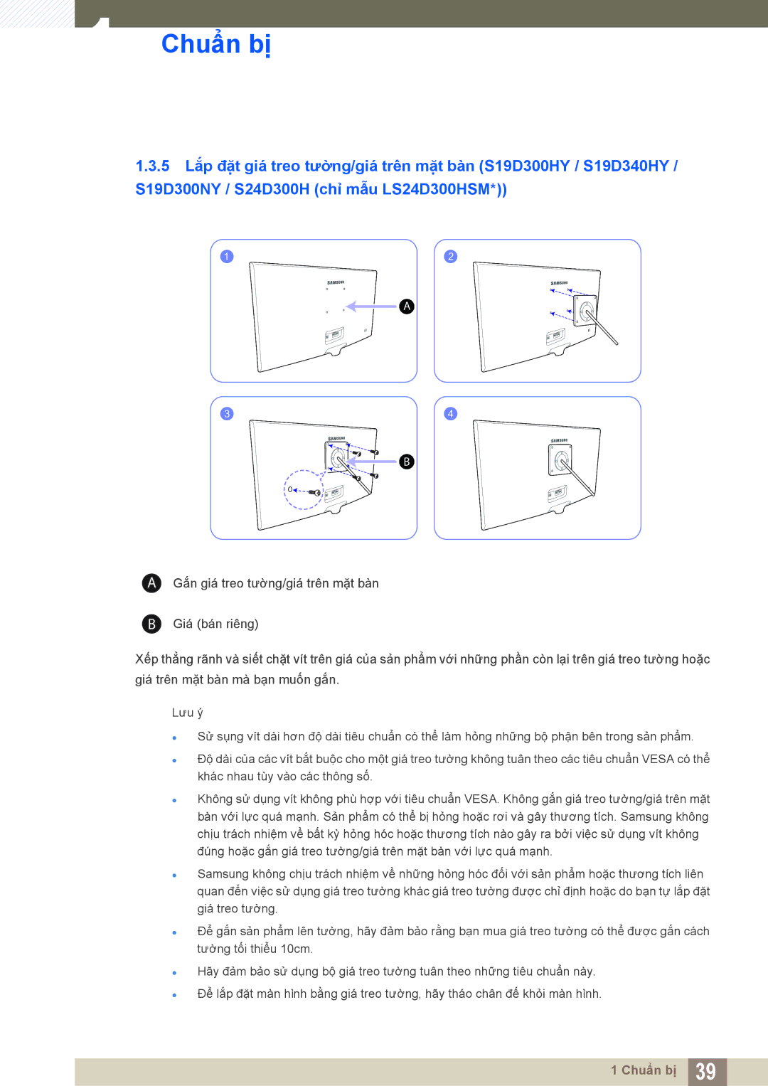 Samsung LS22D300NY/XV, LS19D300NYMXV, LS20D300HYMXV, LS24D300HL/XV manual Chuẩn bị 