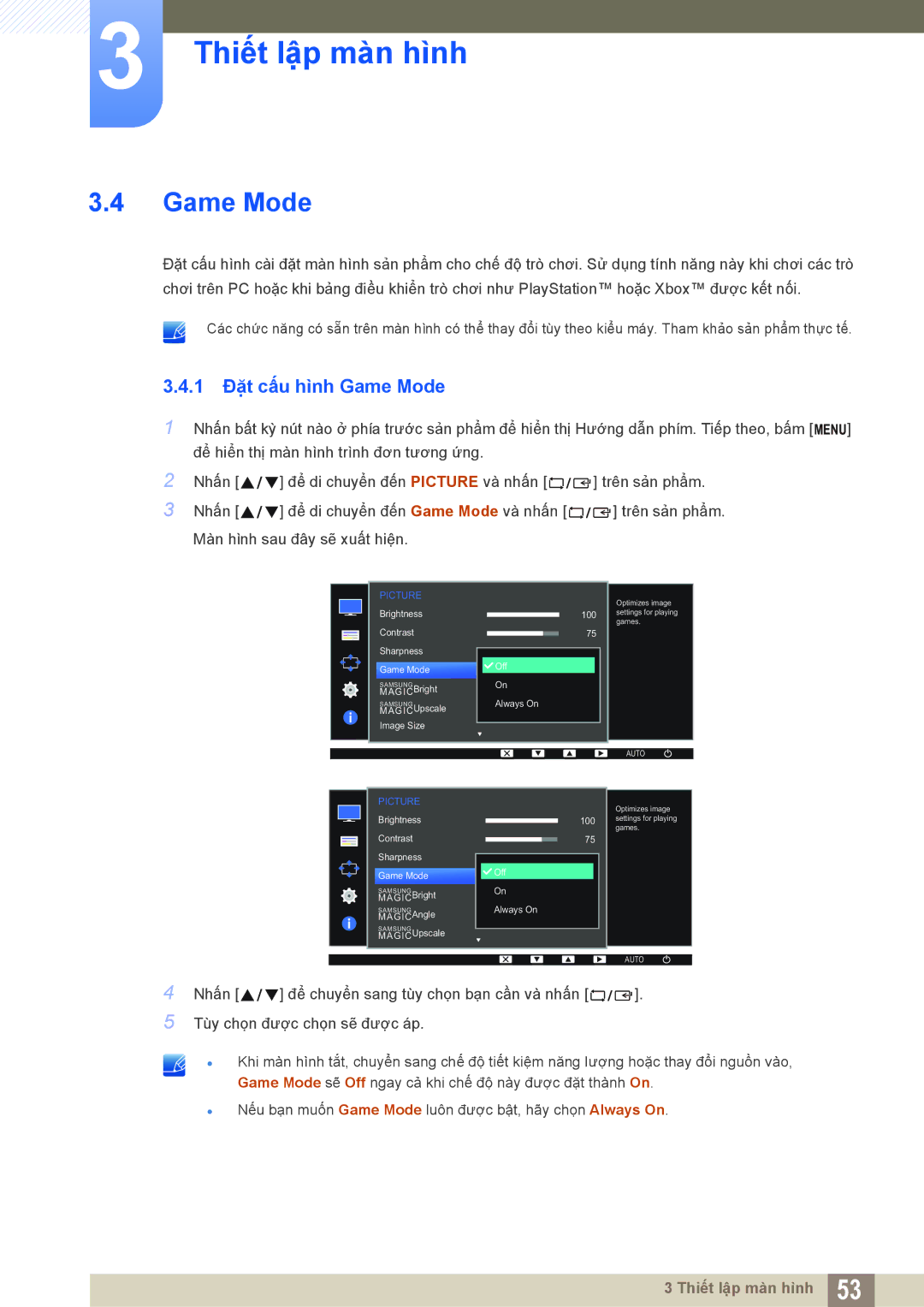 Samsung LS20D300HYMXV, LS19D300NYMXV, LS24D300HL/XV, LS22D300NY/XV manual 1 Đặt cấu hình Game Mode 