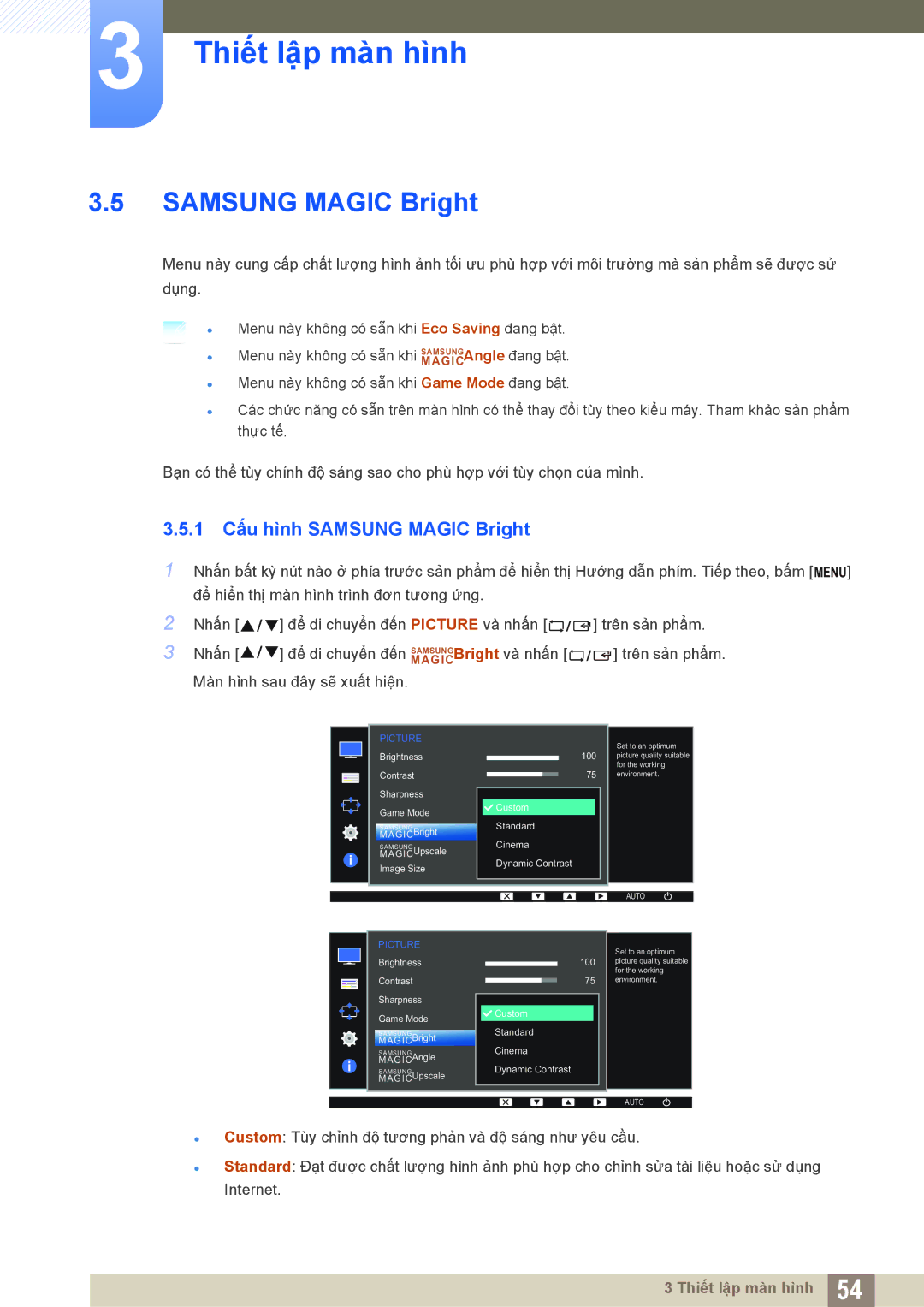 Samsung LS24D300HL/XV, LS19D300NYMXV, LS20D300HYMXV, LS22D300NY/XV manual 1 Cấu hình Samsung Magic Bright 