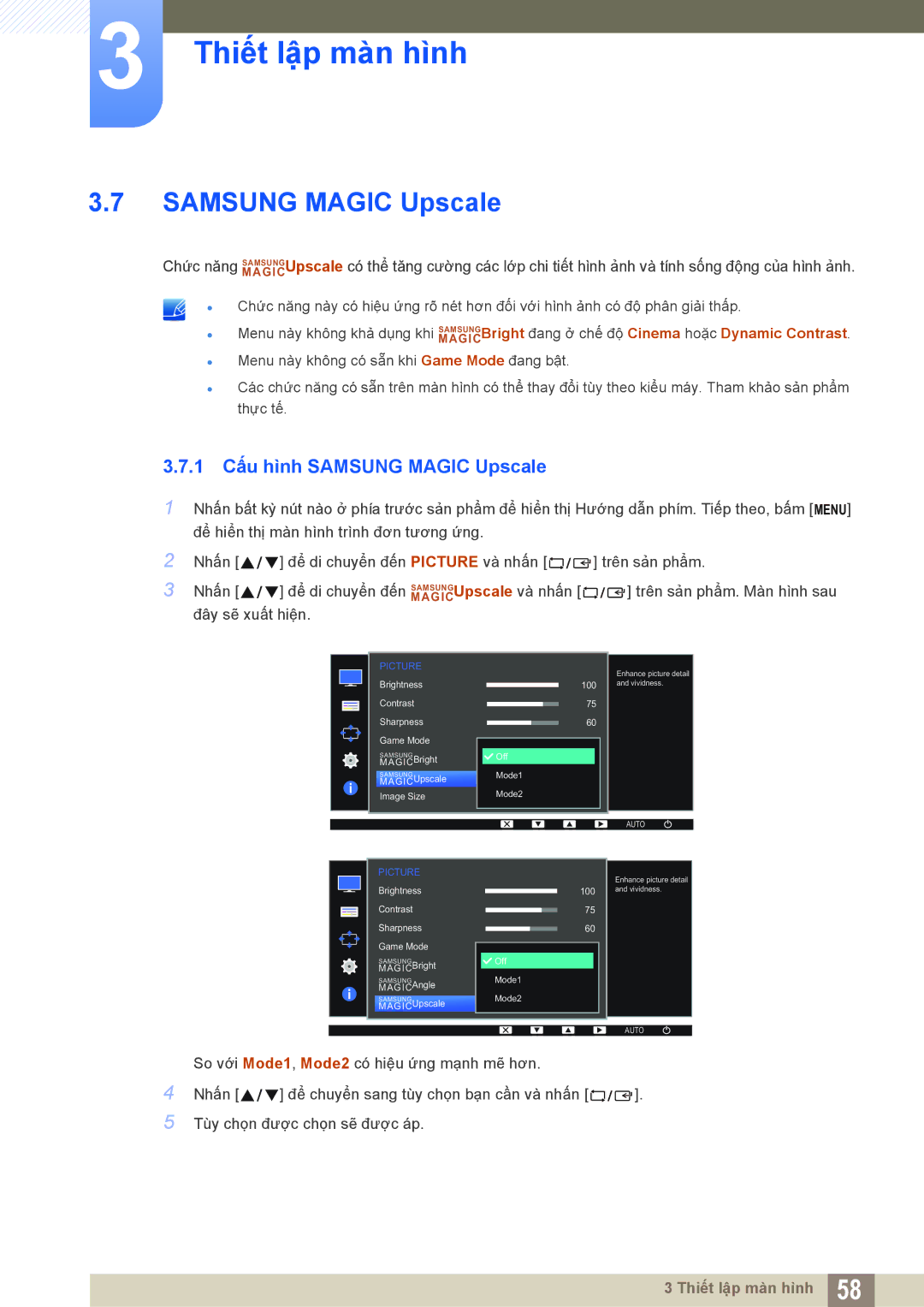 Samsung LS24D300HL/XV, LS19D300NYMXV, LS20D300HYMXV, LS22D300NY/XV manual 1 Cấu hình Samsung Magic Upscale 