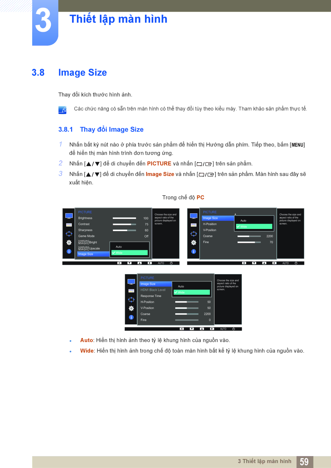 Samsung LS22D300NY/XV, LS19D300NYMXV, LS20D300HYMXV, LS24D300HL/XV manual Thay đổi Image Size 