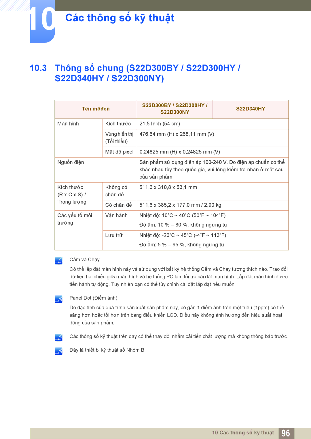 Samsung LS19D300NYMXV, LS20D300HYMXV, LS24D300HL/XV, LS22D300NY/XV manual Tên môđen S22D300BY / S22D300HY S22D340HY S22D300NY 