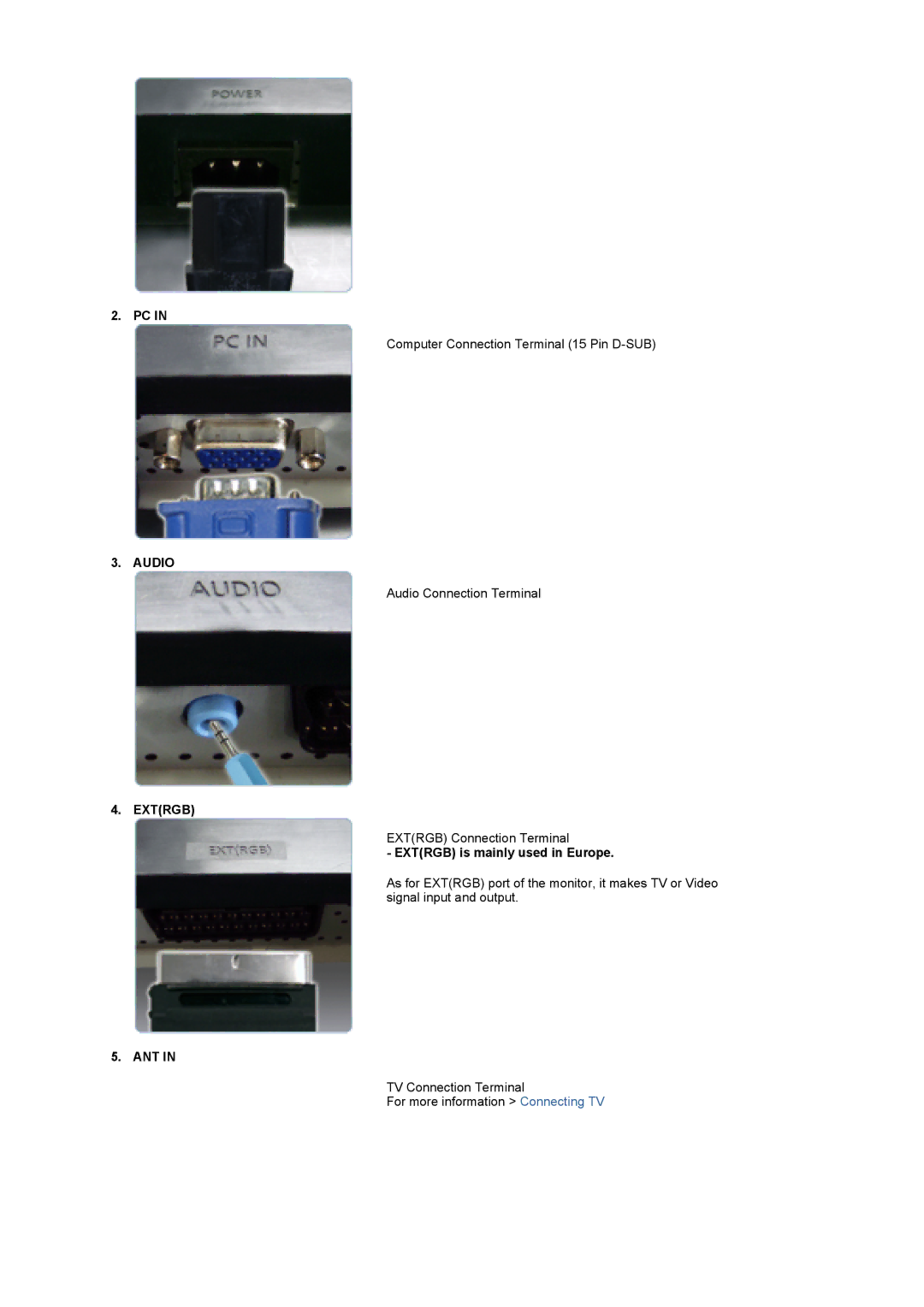 Samsung LS17DOASS/EDC, LS19DOASS/EDC, LS19DOASS6/EDC, LS17DOASS6/EDC manual Audio, Extrgb is mainly used in Europe, Ant 