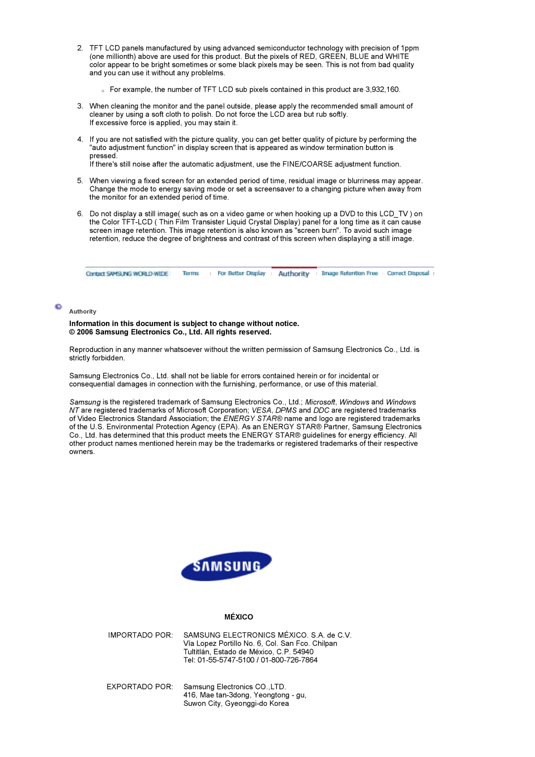 Samsung LS19DOASST/EDC, LS19DOASS/EDC, LS17DOASS/EDC, LS19DOASS6/EDC, LS17DOASS6/EDC, LS17DOASST/EDC manual México 