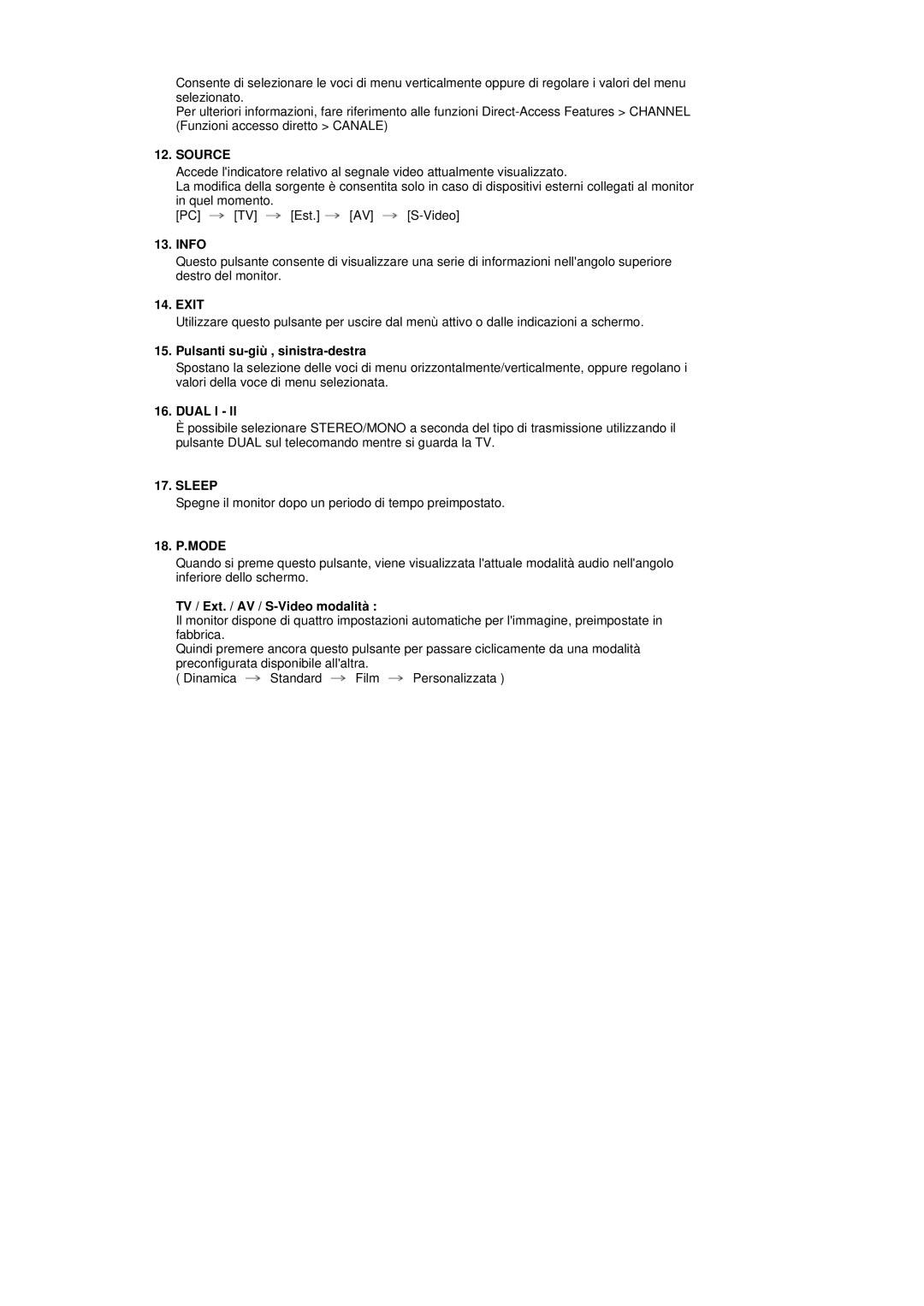 Samsung LS19DOASS/EDC, LS17DOASS/EDC, LS19DOASS6/EDC, LS17DOASS6/EDC manual Info, TV / Ext. / AV / S-Video modalità 