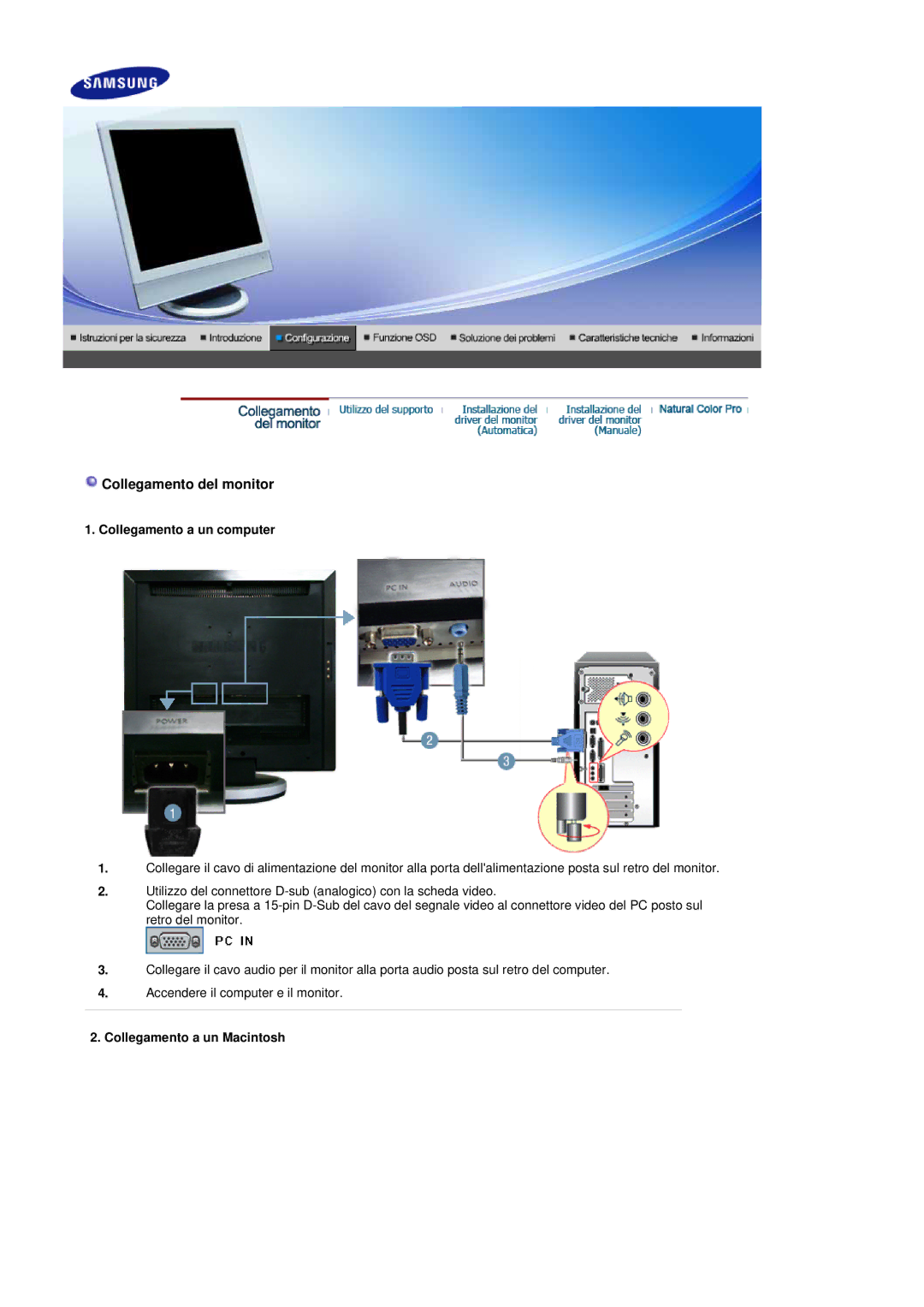 Samsung LS17DOASS/EDC, LS19DOASS/EDC, LS19DOASS6/EDC, LS17DOASS6/EDC Collegamento a un computer, Collegamento a un Macintosh 