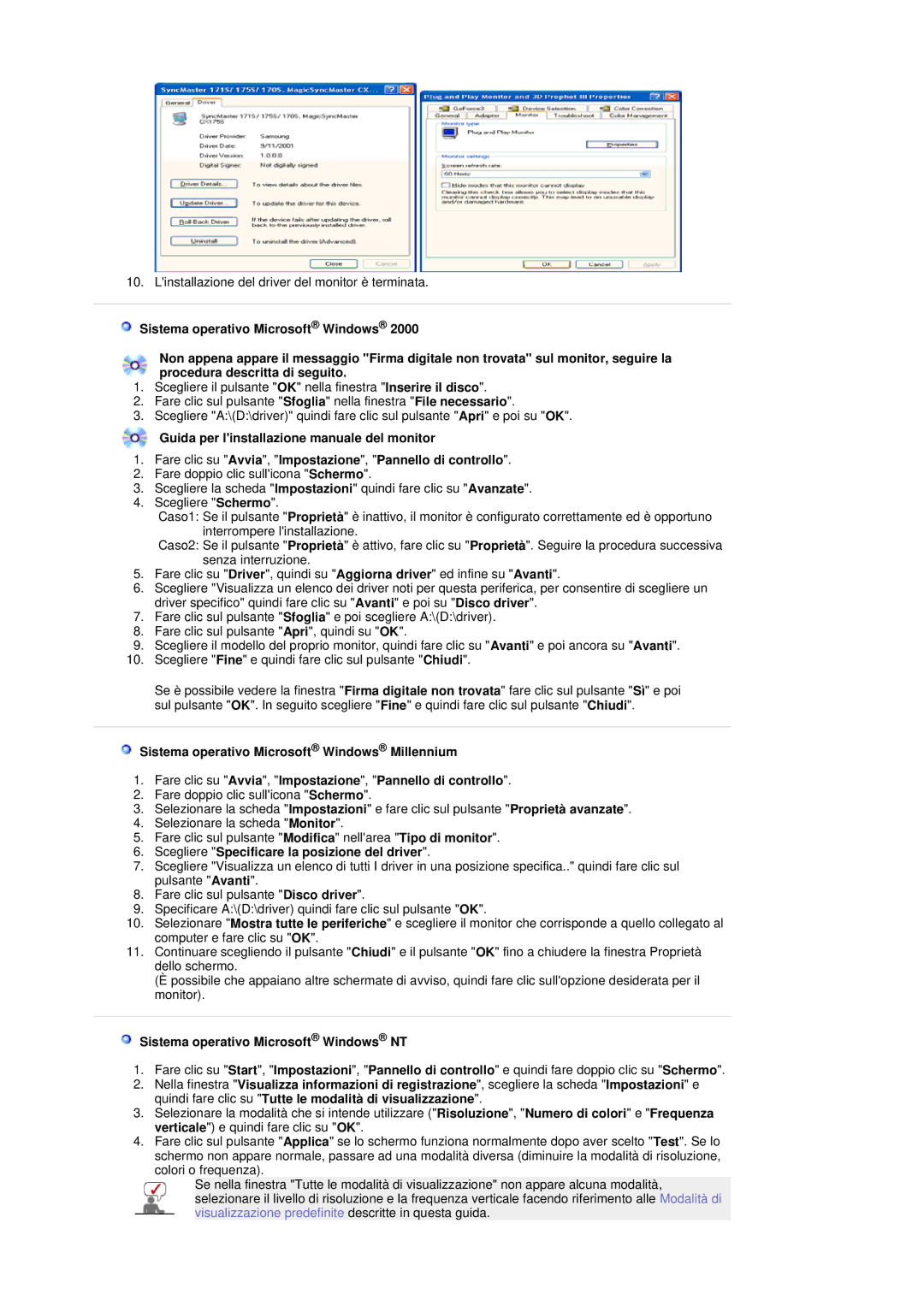 Samsung LS17DOASS/EDC, LS19DOASS/EDC Scegliere Specificare la posizione del driver, Sistema operativo Microsoft Windows NT 