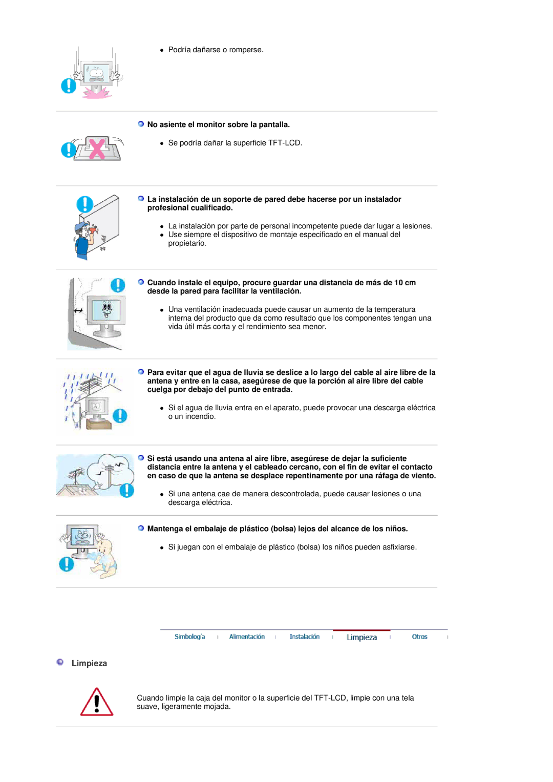 Samsung LS17DOASS/EDC, LS19DOASS/EDC manual Limpieza, No asiente el monitor sobre la pantalla 