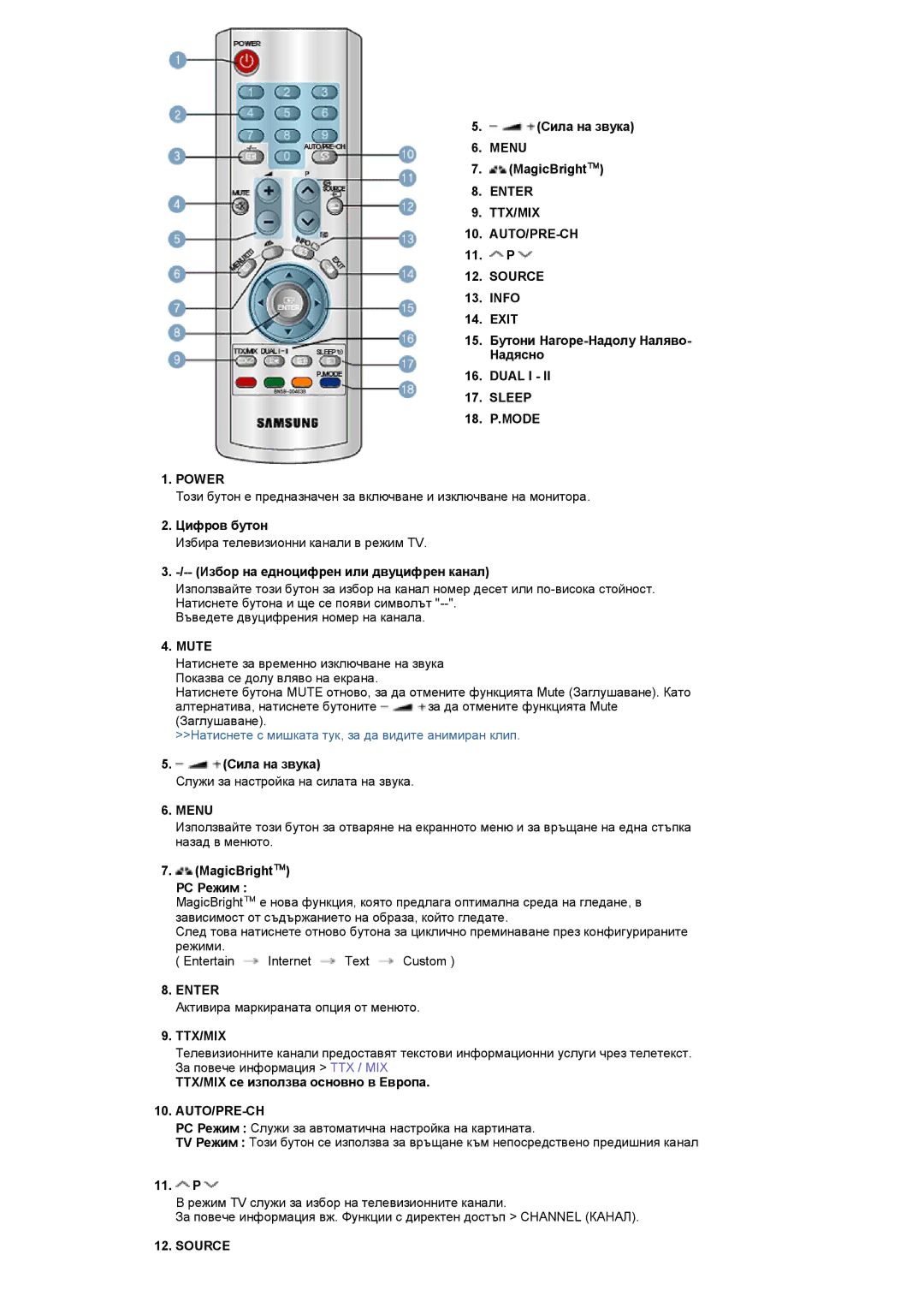 Samsung LS17DOASS/EDC, LS19DOASS/EDC manual Enter TTX/MIX AUTO/PRE-CH Source, Sleep 