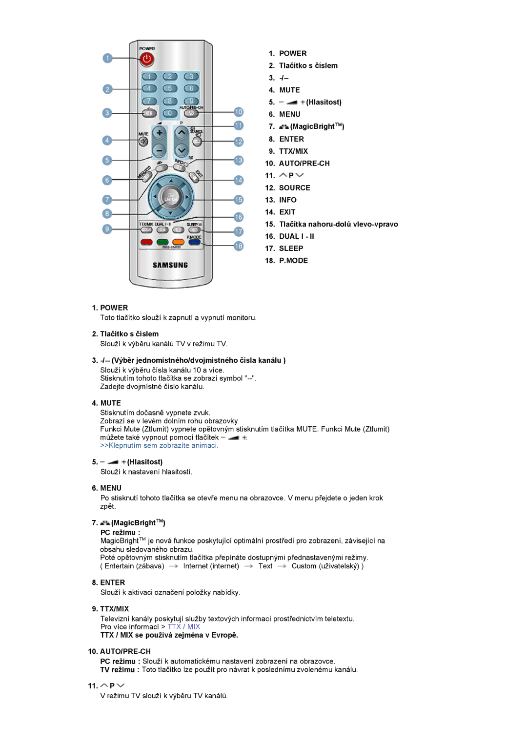 Samsung LS17DOASS/EDC, LS19DOASS/EDC manual Mute, Enter TTX/MIX AUTO/PRE-CH Source, Sleep 