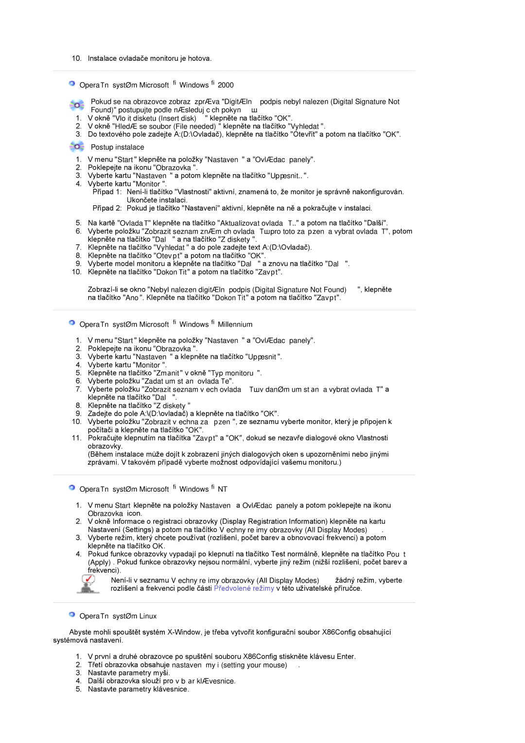 Samsung LS17DOASS/EDC, LS19DOASS/EDC manual Postup instalace, Operační systém Microsoft Windows NT 