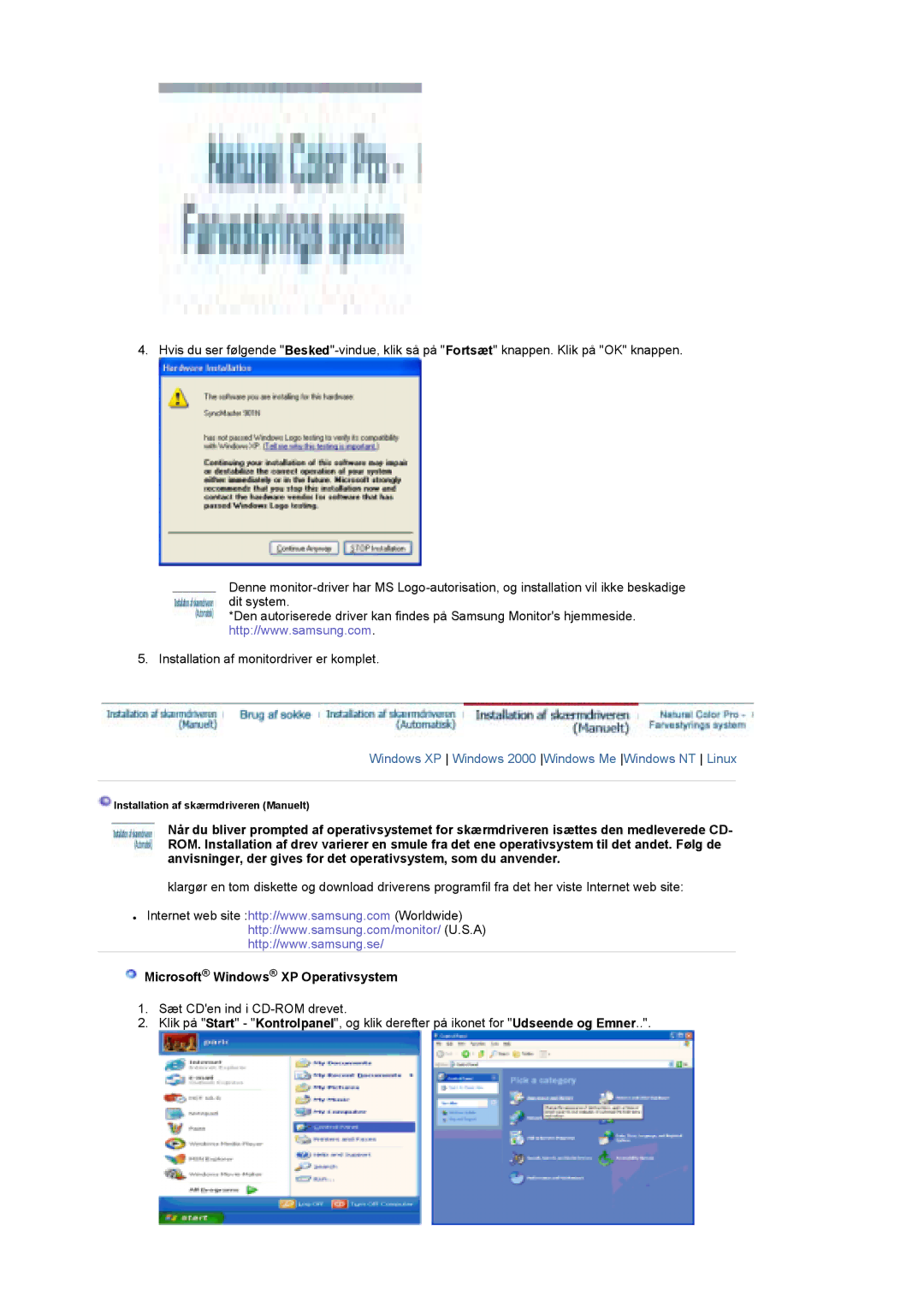 Samsung LS17DOASS/EDC, LS19DOASS/EDC manual Microsoft Windows XP Operativsystem 