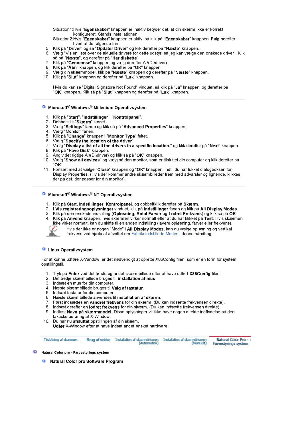 Samsung LS19DOASS/EDC manual Microsoft Windows NT Operativsystem, Linux Operativsystem, Natural Color pro Software Program 