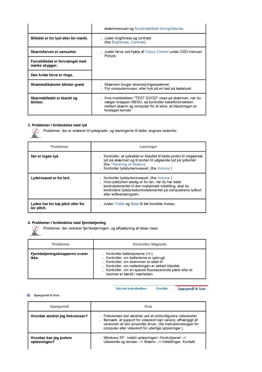 Samsung LS17DOASS/EDC, LS19DOASS/EDC manual Problemer, Spørgsmål Svar 