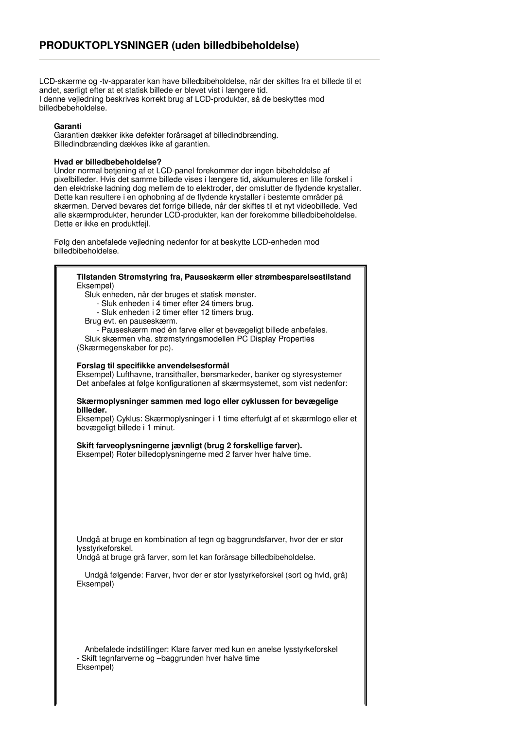 Samsung LS17DOASS/EDC, LS19DOASS/EDC manual Produktoplysninger uden billedbibeholdelse 