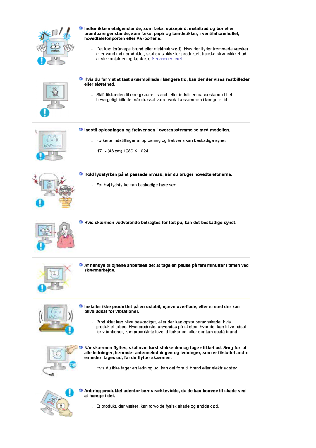 Samsung LS19DOASS/EDC, LS17DOASS/EDC manual For høj lydstyrke kan beskadige hørelsen 