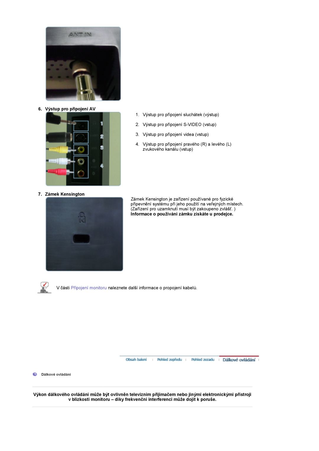 Samsung LS19DOASS/EDC, LS17DOASS/EDC manual 6. Výstup pro připojení AV 