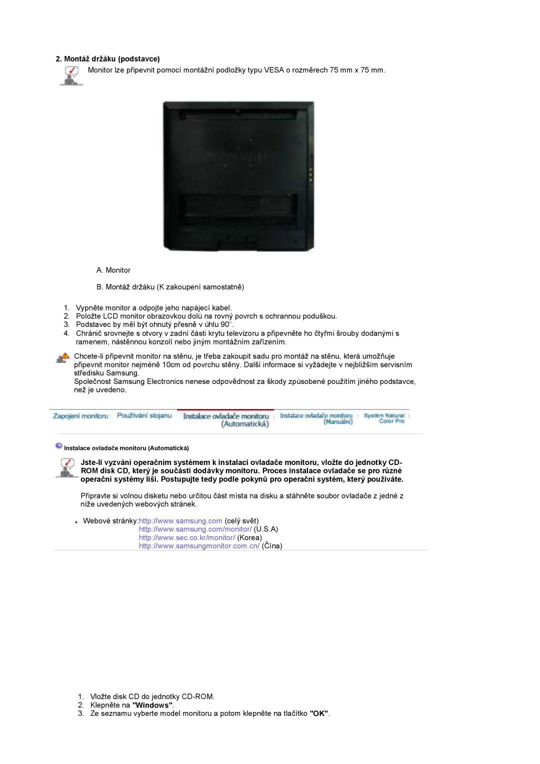 Samsung LS17DOASS/EDC, LS19DOASS/EDC manual Montáž držáku podstavce 