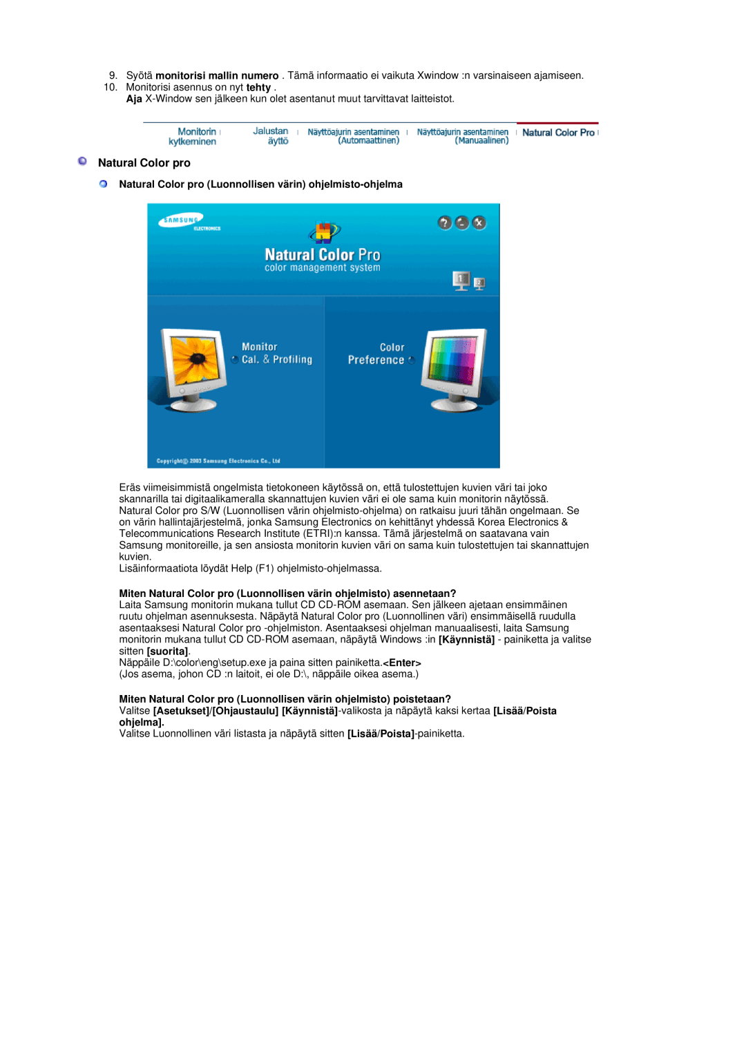 Samsung LS19DOASS/EDC, LS17DOASS/EDC manual Natural Color pro Luonnollisen värin ohjelmisto-ohjelma 