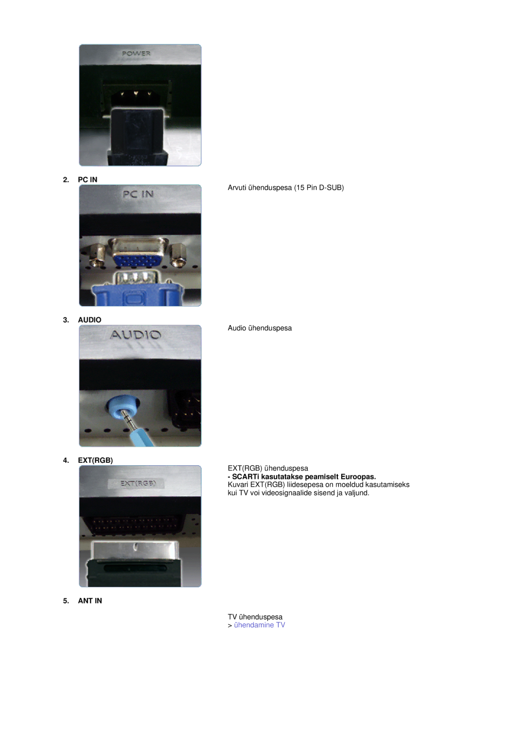 Samsung LS19DOASS/EDC manual Audio, Extrgb, SCARTi kasutatakse peamiselt Euroopas, Ant 