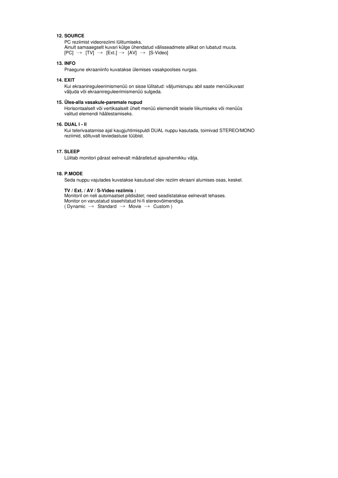 Samsung LS19DOASS/EDC manual Info, TV / Ext. / AV / S-Video reziimis 