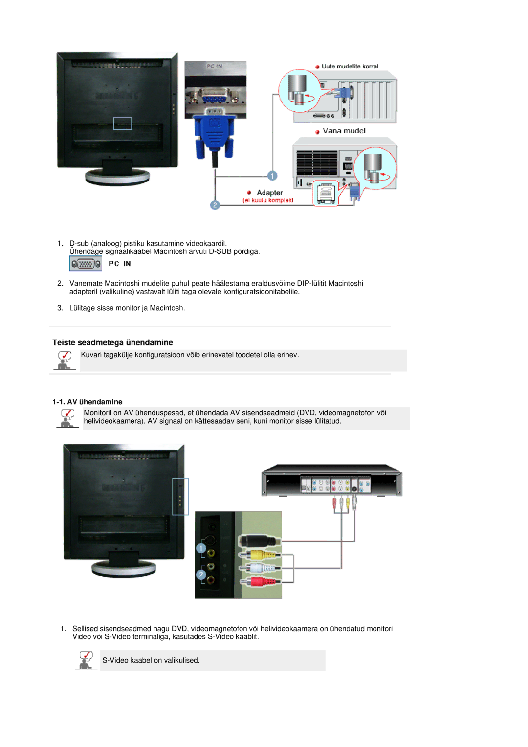 Samsung LS19DOASS/EDC manual Teiste seadmetega ühendamine, AV ühendamine 