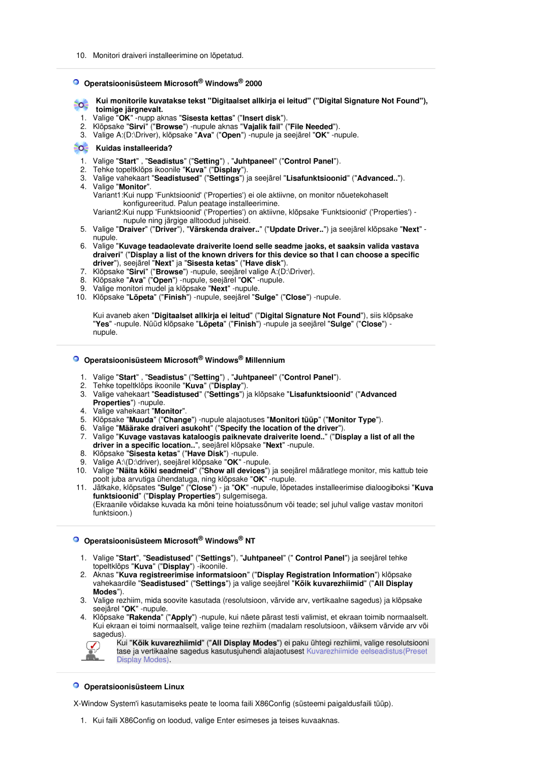 Samsung LS19DOASS/EDC manual Operatsioonisüsteem Linux 