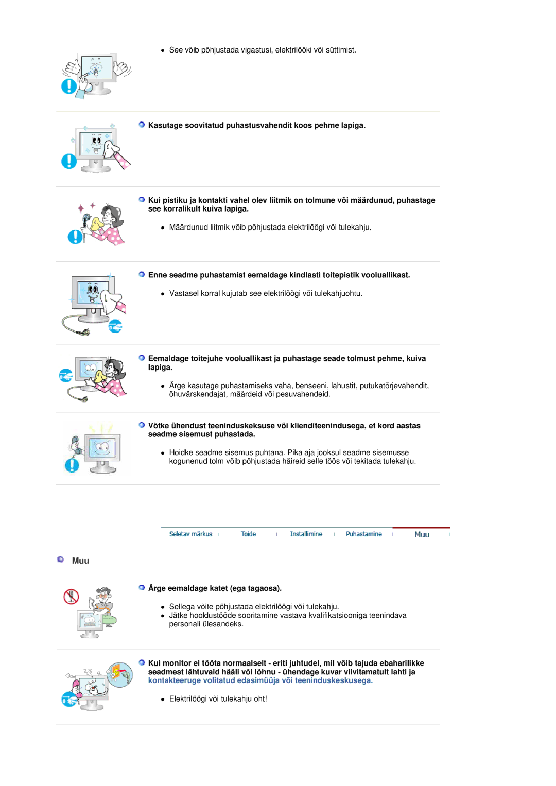 Samsung LS19DOASS/EDC manual Muu, Ärge eemaldage katet ega tagaosa 