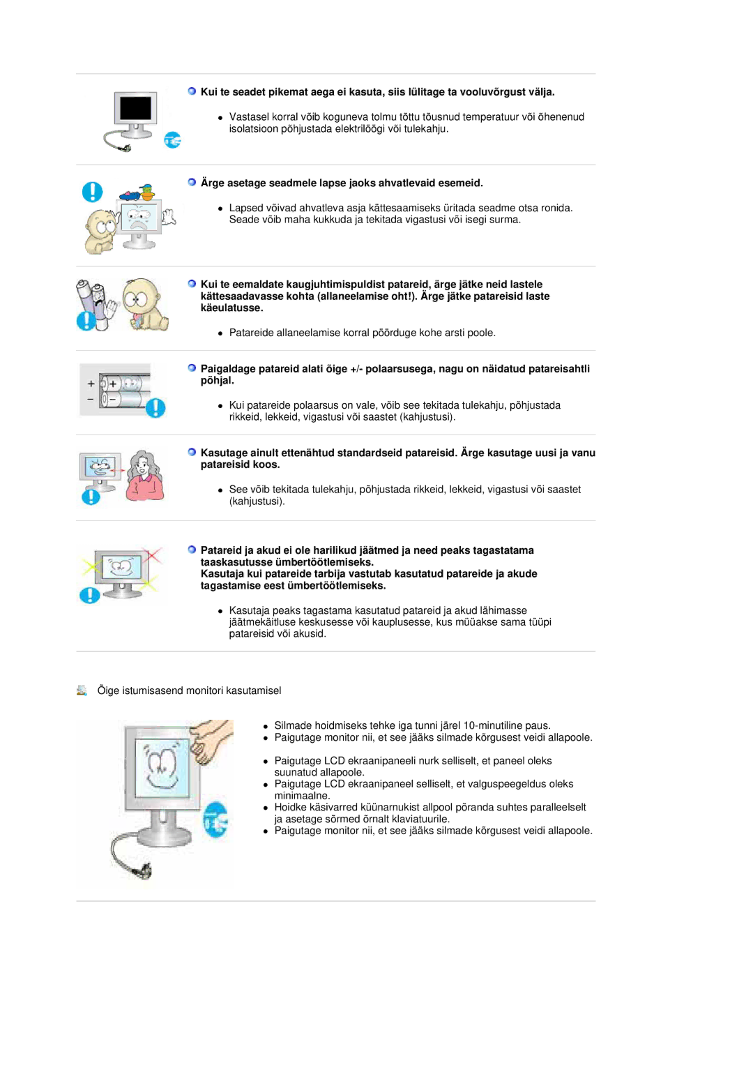 Samsung LS19DOASS/EDC manual Ärge asetage seadmele lapse jaoks ahvatlevaid esemeid 