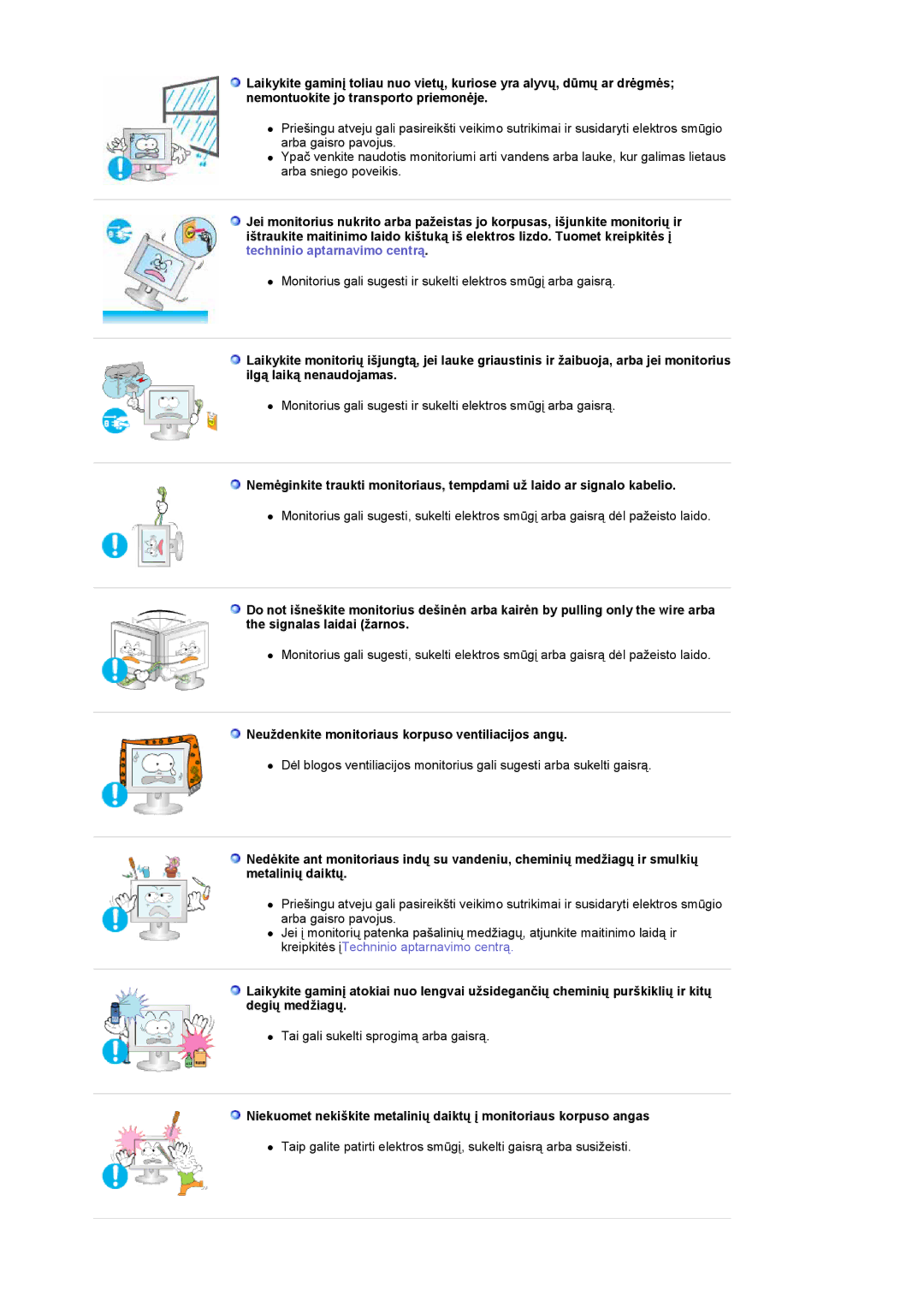 Samsung LS19DOASS/EDC manual Neuždenkite monitoriaus korpuso ventiliacijos angų 