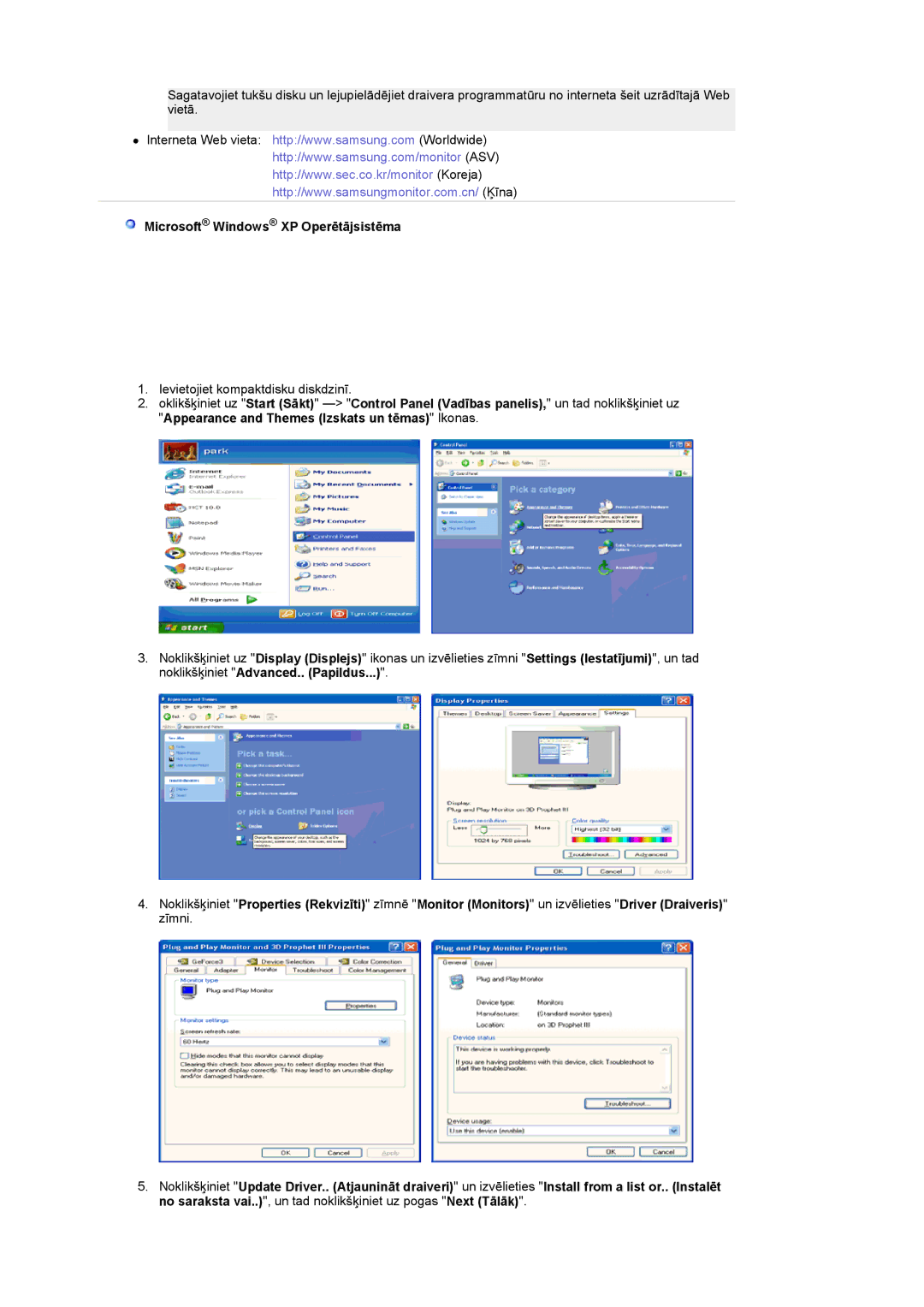 Samsung LS19DOASS/EDC manual Microsoft Windows XP Operētājsistēma 