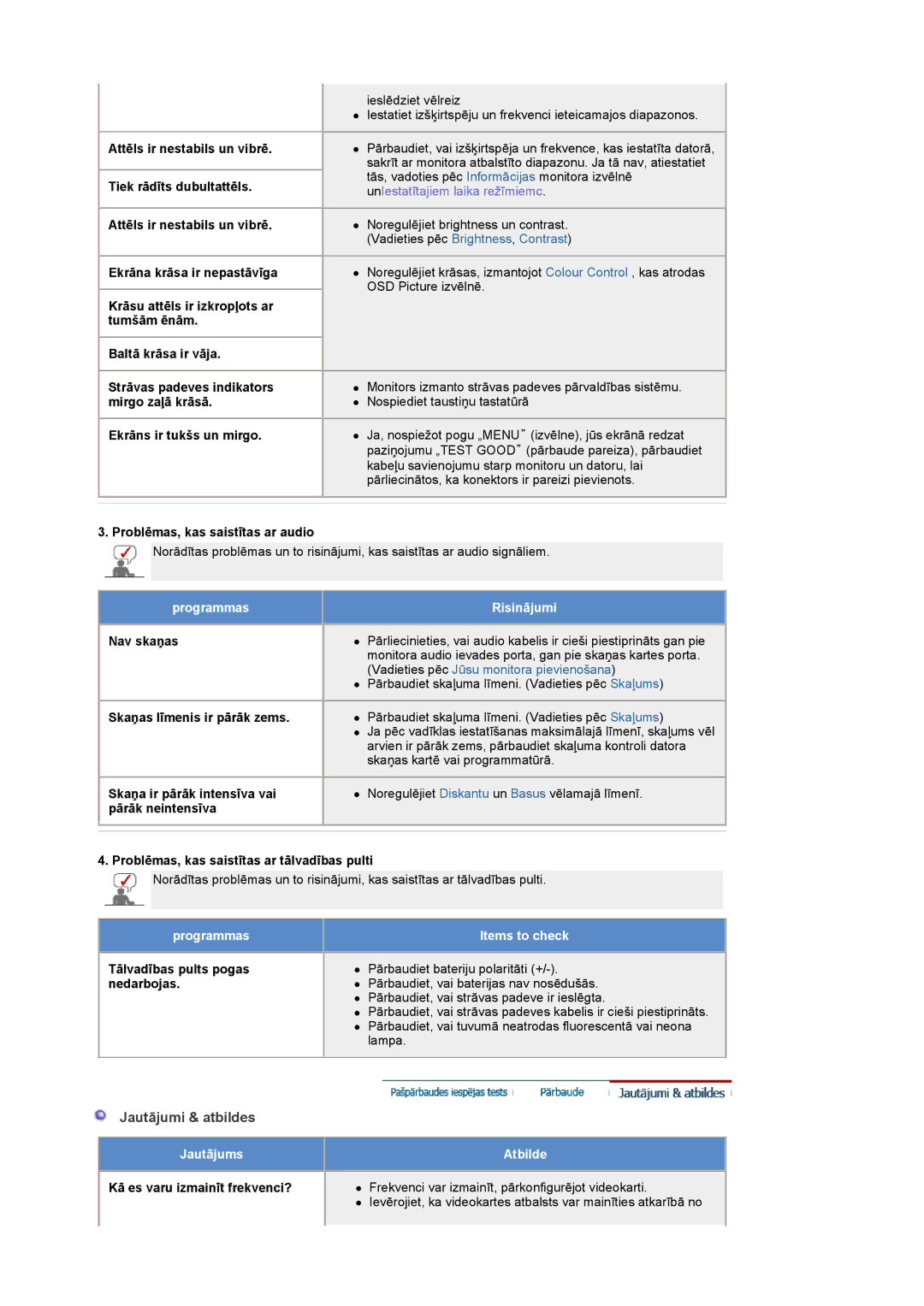 Samsung LS19DOASS/EDC manual Jautājumi & atbildes, Programmas, Jautājums, Items to check, Atbilde 