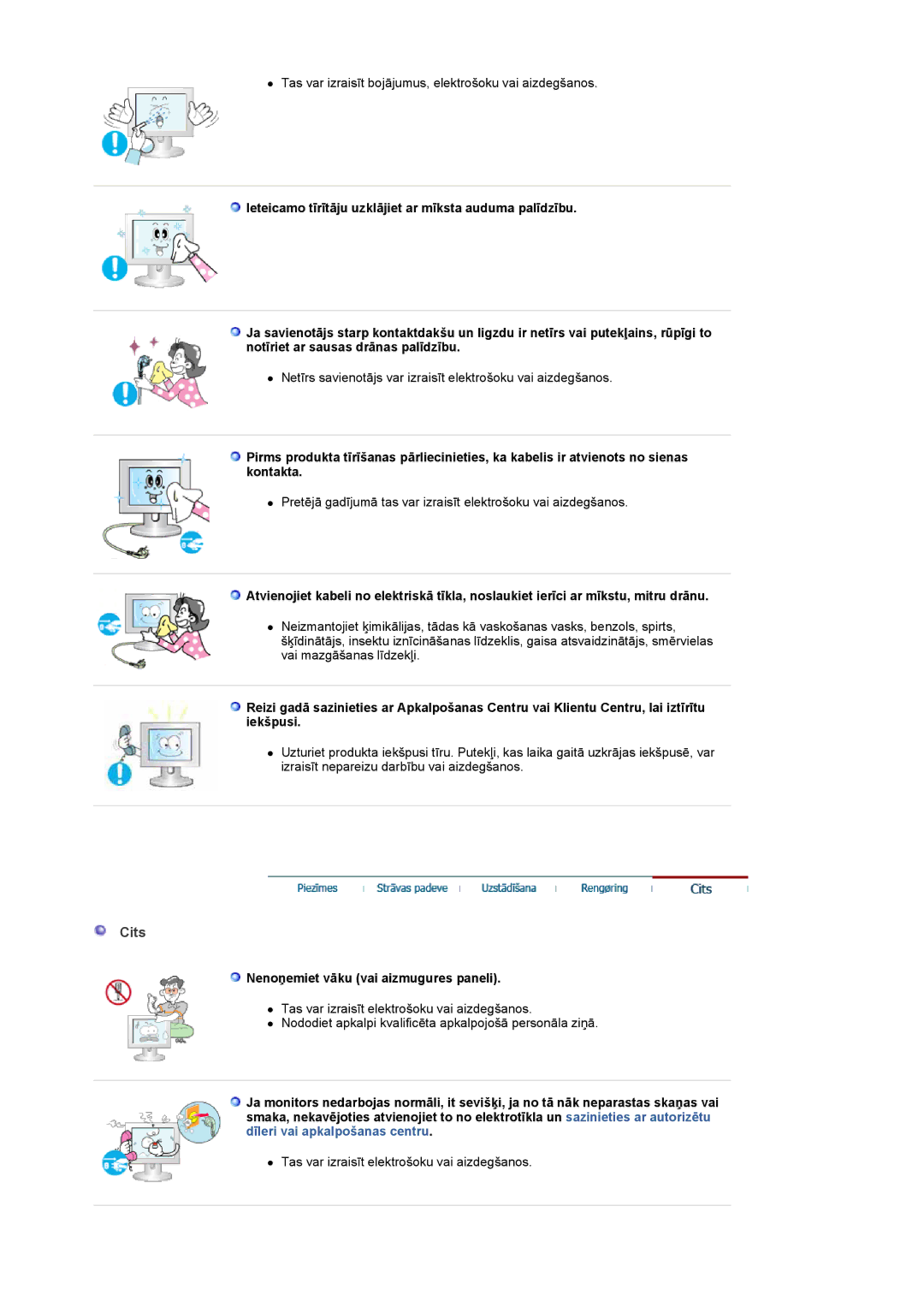 Samsung LS19DOASS/EDC manual Cits, Nenoņemiet vāku vai aizmugures paneli 