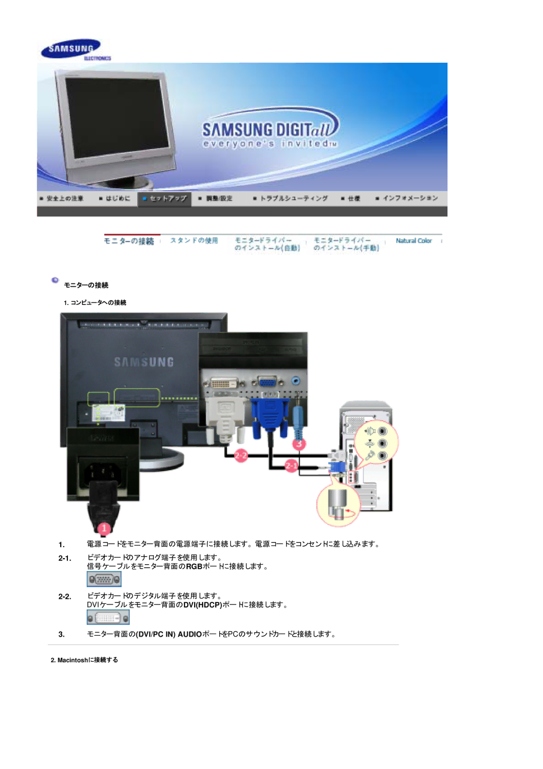 Samsung LS19DOCSS5/XSJ, LS19DOWSS5/XSJ manual モニターの接続 