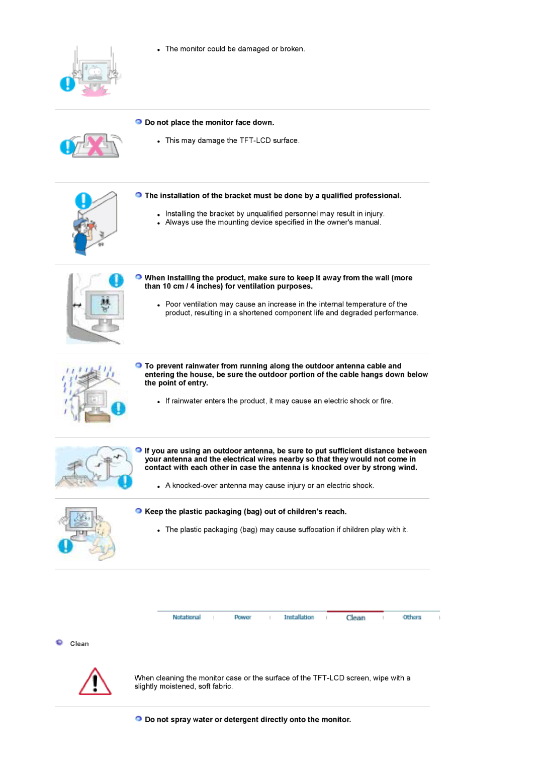 Samsung LS19DOWSS/XSA manual Do not place the monitor face down, Keep the plastic packaging bag out of childrens reach 