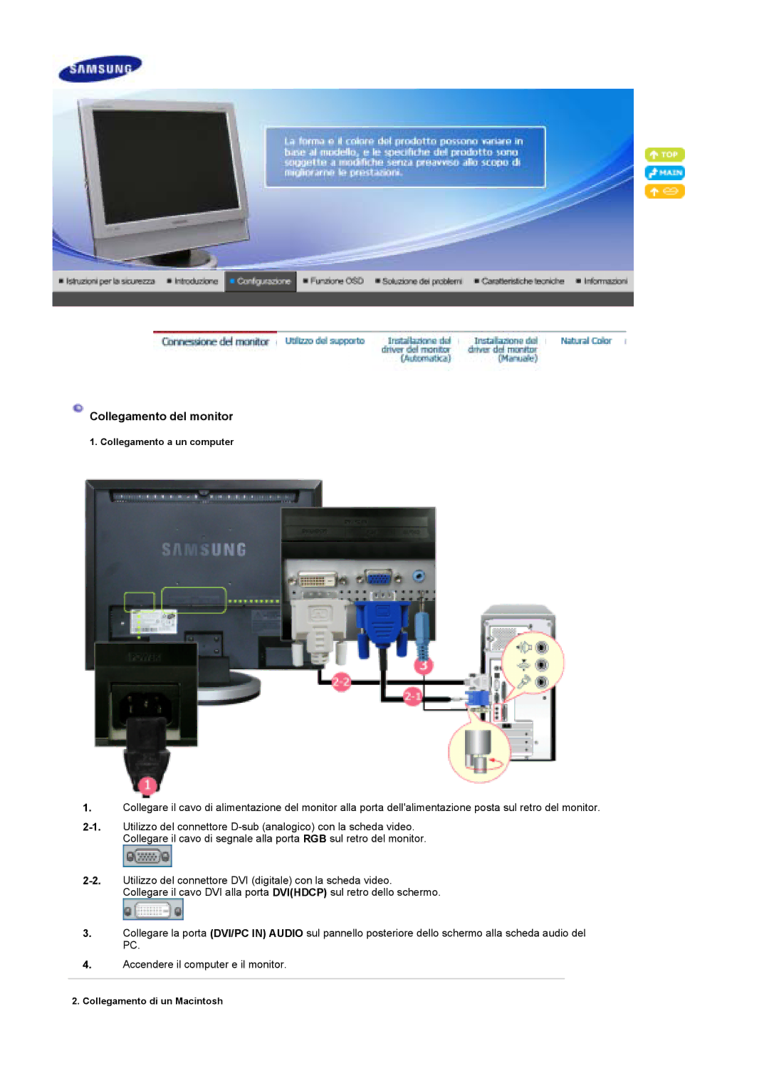 Samsung LS19DOCSS/CLT, LS19DOCSS/EDC, LS19DOWSSZ/EDC, LS19DOWSS/EDC manual Collegamento del monitor 