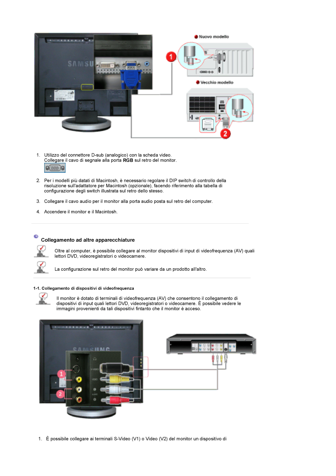 Samsung LS19DOCSS/EDC, LS19DOWSSZ/EDC, LS19DOWSS/EDC, LS19DOCSS/CLT manual Collegamento ad altre apparecchiature 