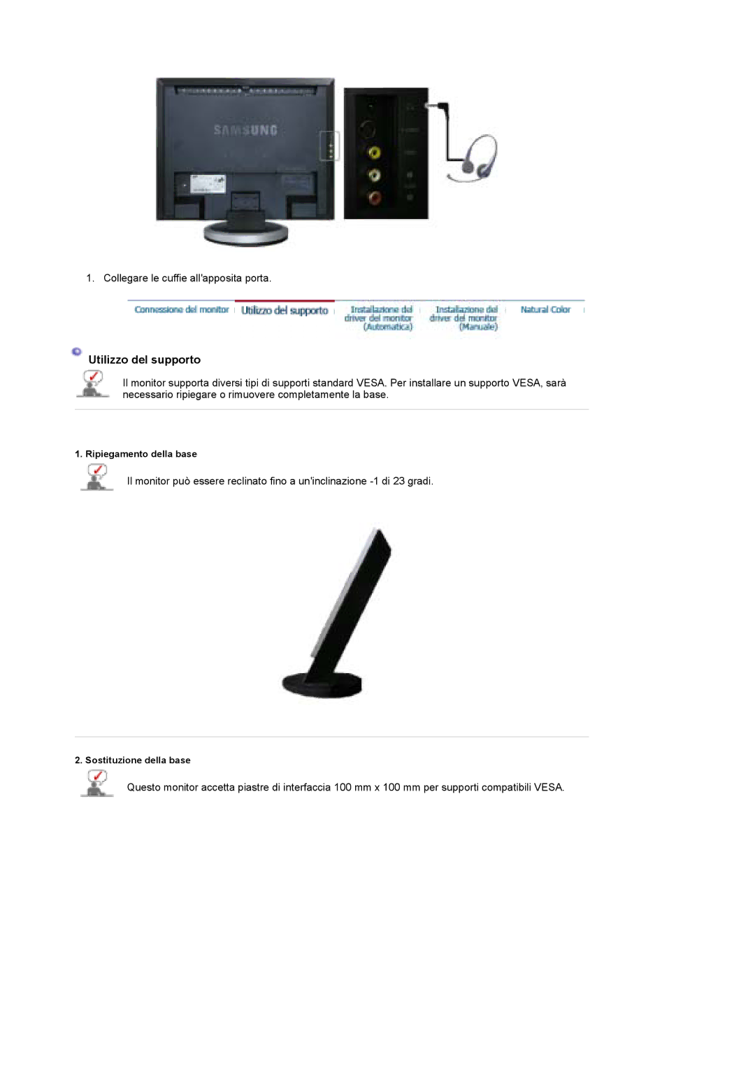 Samsung LS19DOCSS/CLT, LS19DOCSS/EDC, LS19DOWSSZ/EDC, LS19DOWSS/EDC manual Utilizzo del supporto 