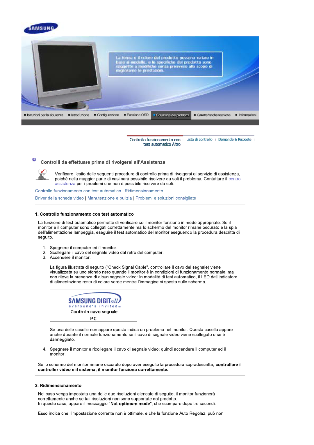 Samsung LS19DOCSS/CLT, LS19DOCSS/EDC, LS19DOWSSZ/EDC manual Controlli da effettuare prima di rivolgersi all’Assistenza 