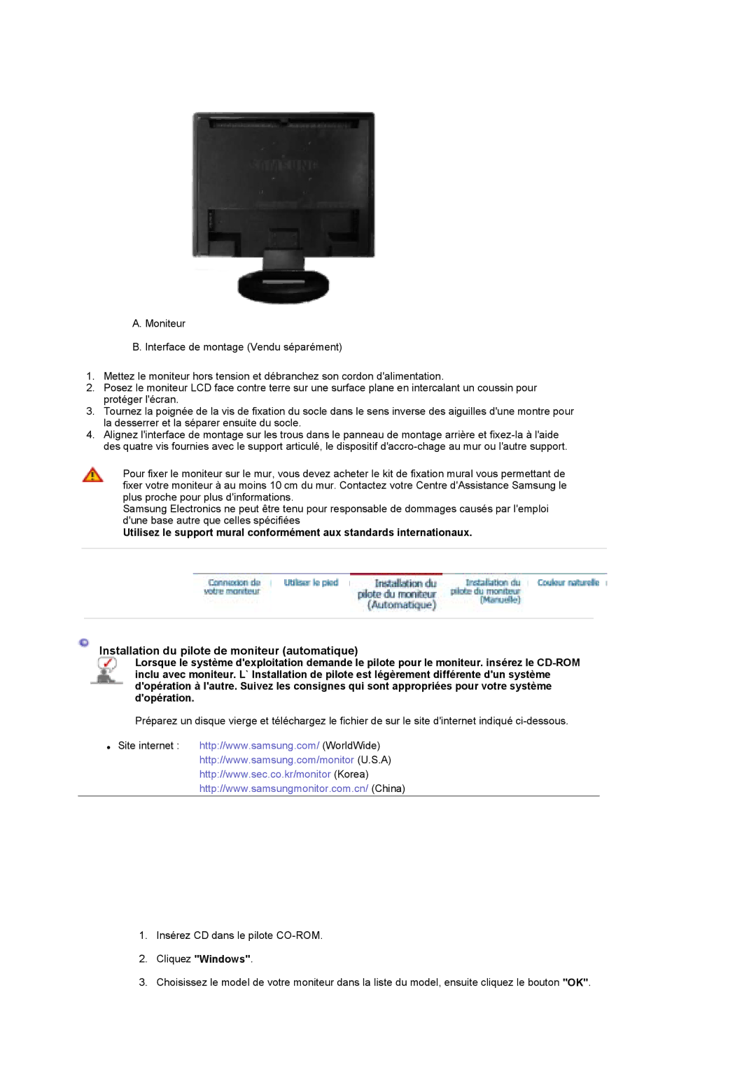 Samsung LS19DOCSS/EDC, LS19DOWSSZ/EDC, LS19DOWSS/EDC manual Installation du pilote de moniteur automatique 