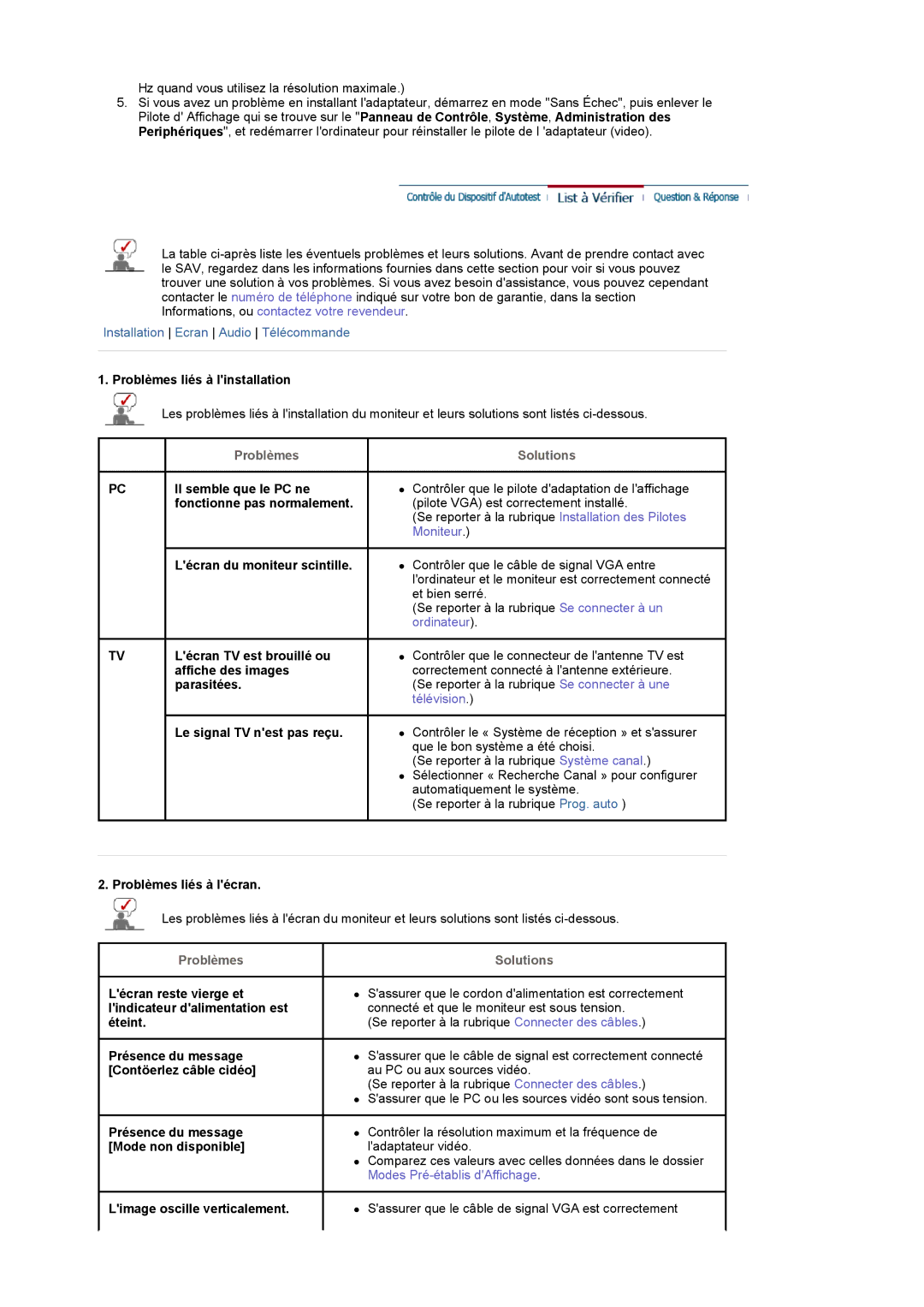 Samsung LS19DOCSS/EDC, LS19DOWSSZ/EDC, LS19DOWSS/EDC manual Problèmes Solutions 